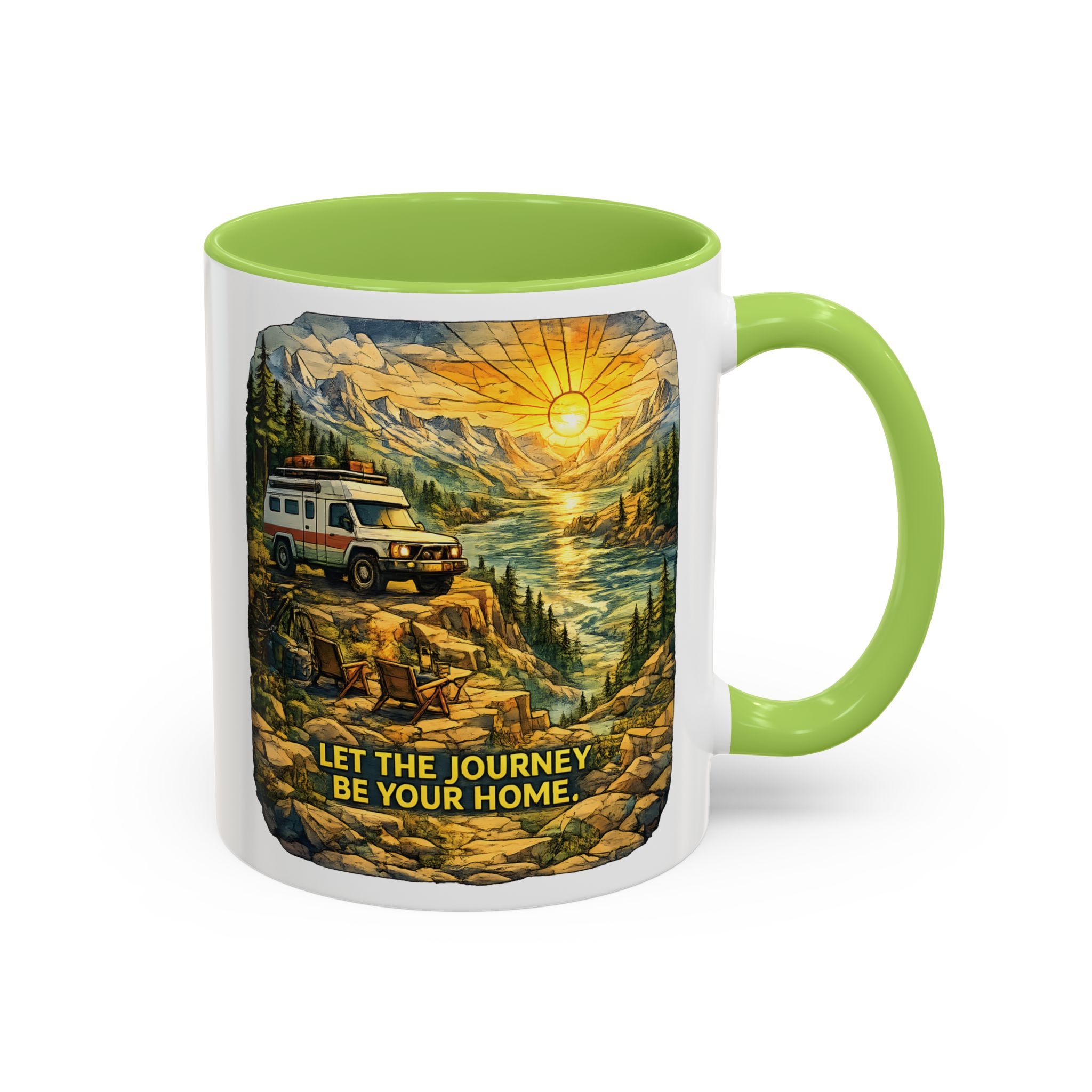 Accent Coffee Mug (11, 15oz) — "Let The Journey Be Your Home" Design Cubic-Line