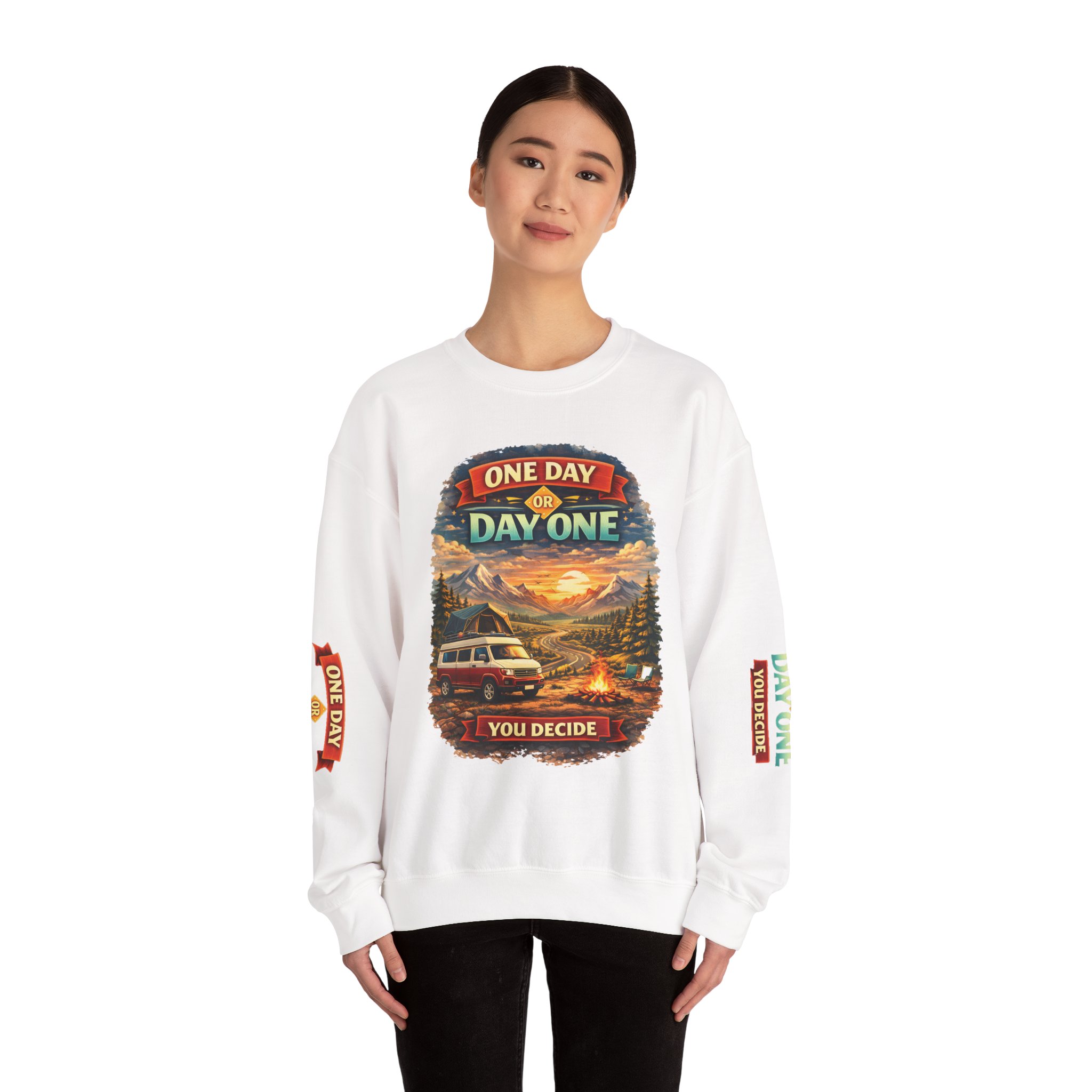 Unisex Heavy Blend™ Crewneck Sweatshirt — "One Day Or Day One" Design Scenic-Line