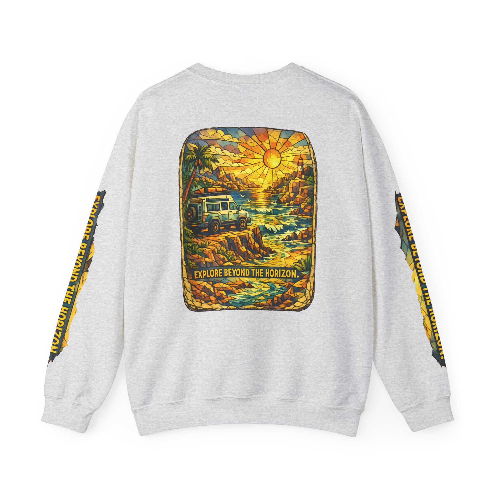 Unisex Heavy Blend™ Crewneck Sweatshirt — "Explore Beyond The Horizon" Design Cubic-Line