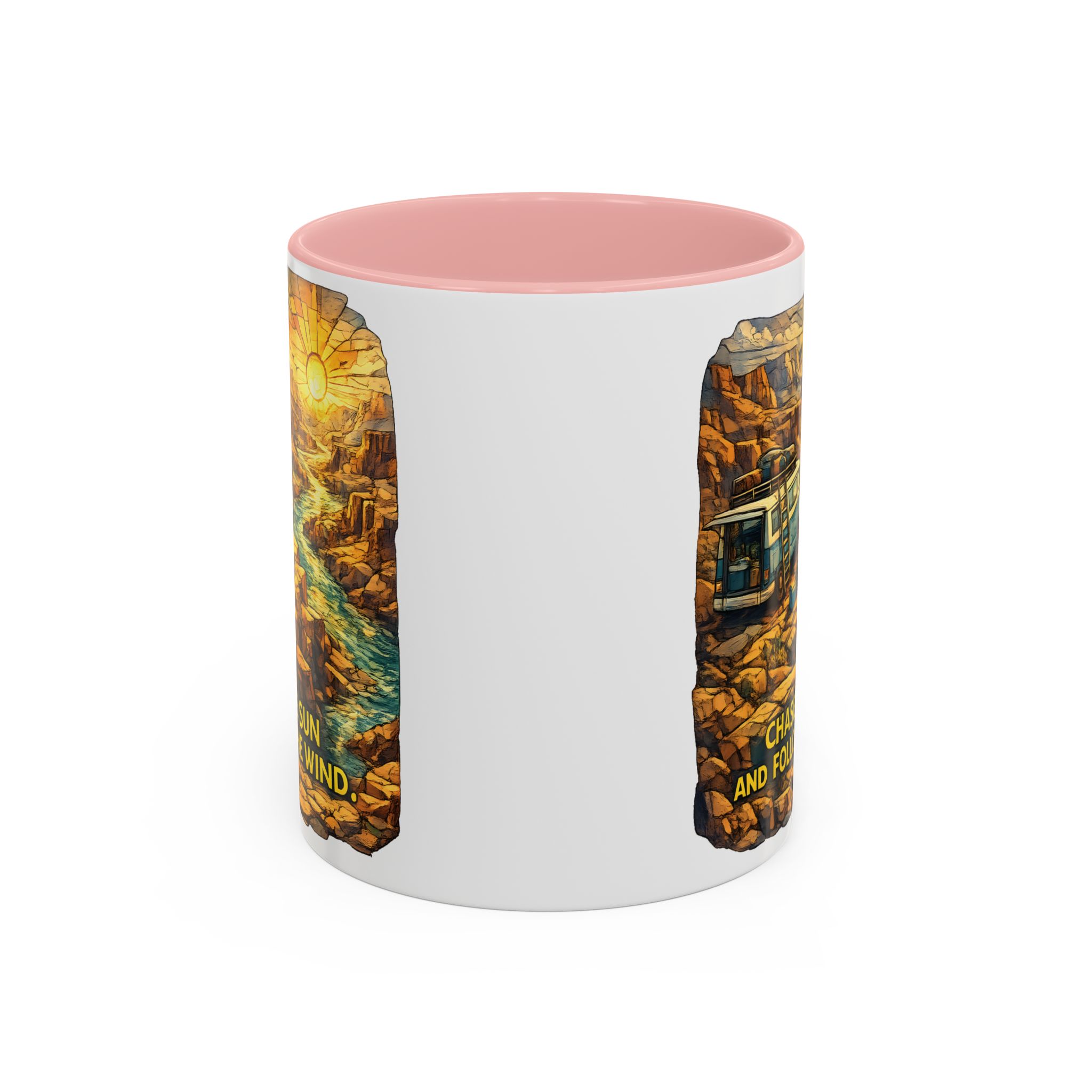 Accent Coffee Mug (11, 15oz) — "Chase The Sun And Follow The Wind" Design Cubic-Line