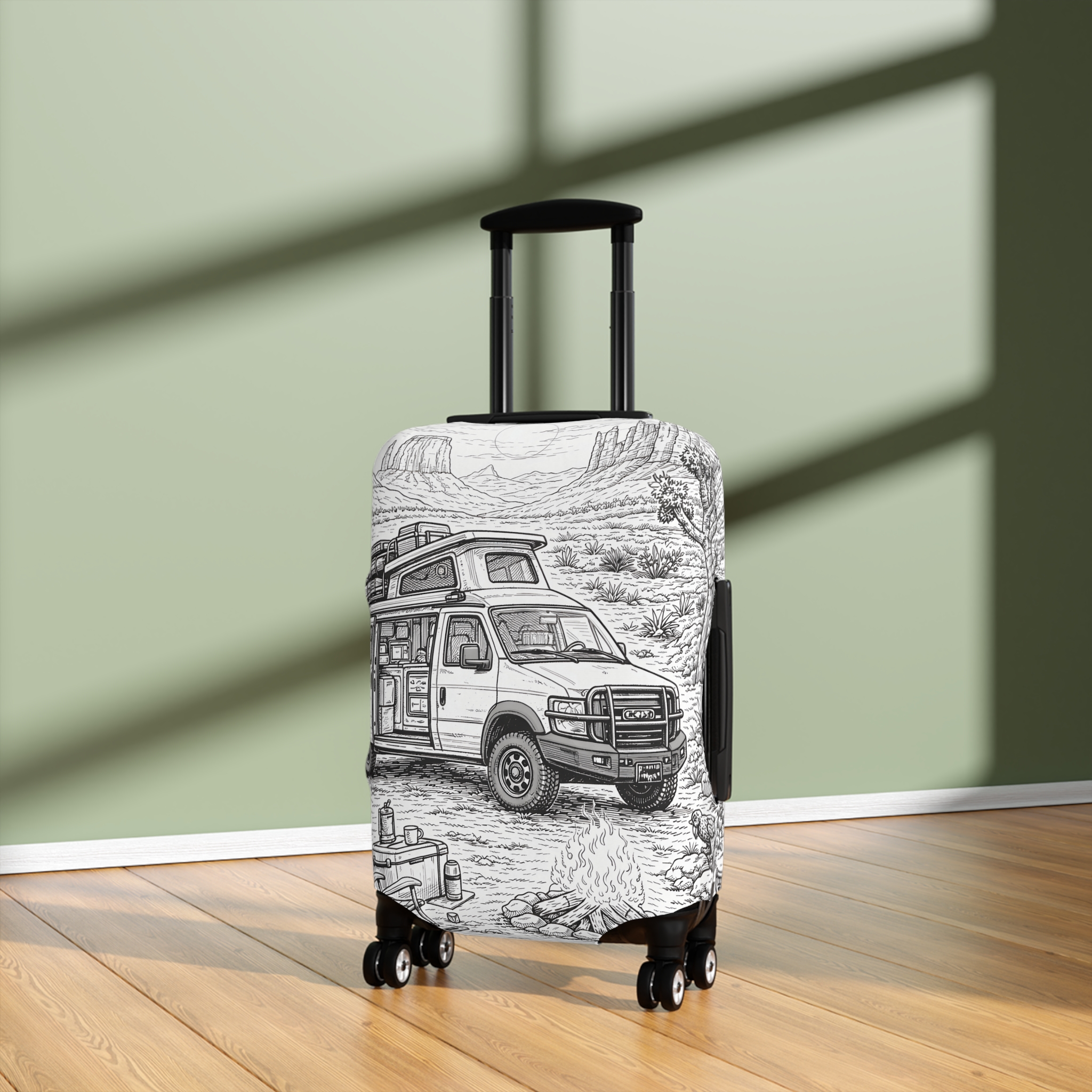 13043507130530593779_2048.jpeg Luggage Cover — Adventure Camper Sketch Travel Suitcase