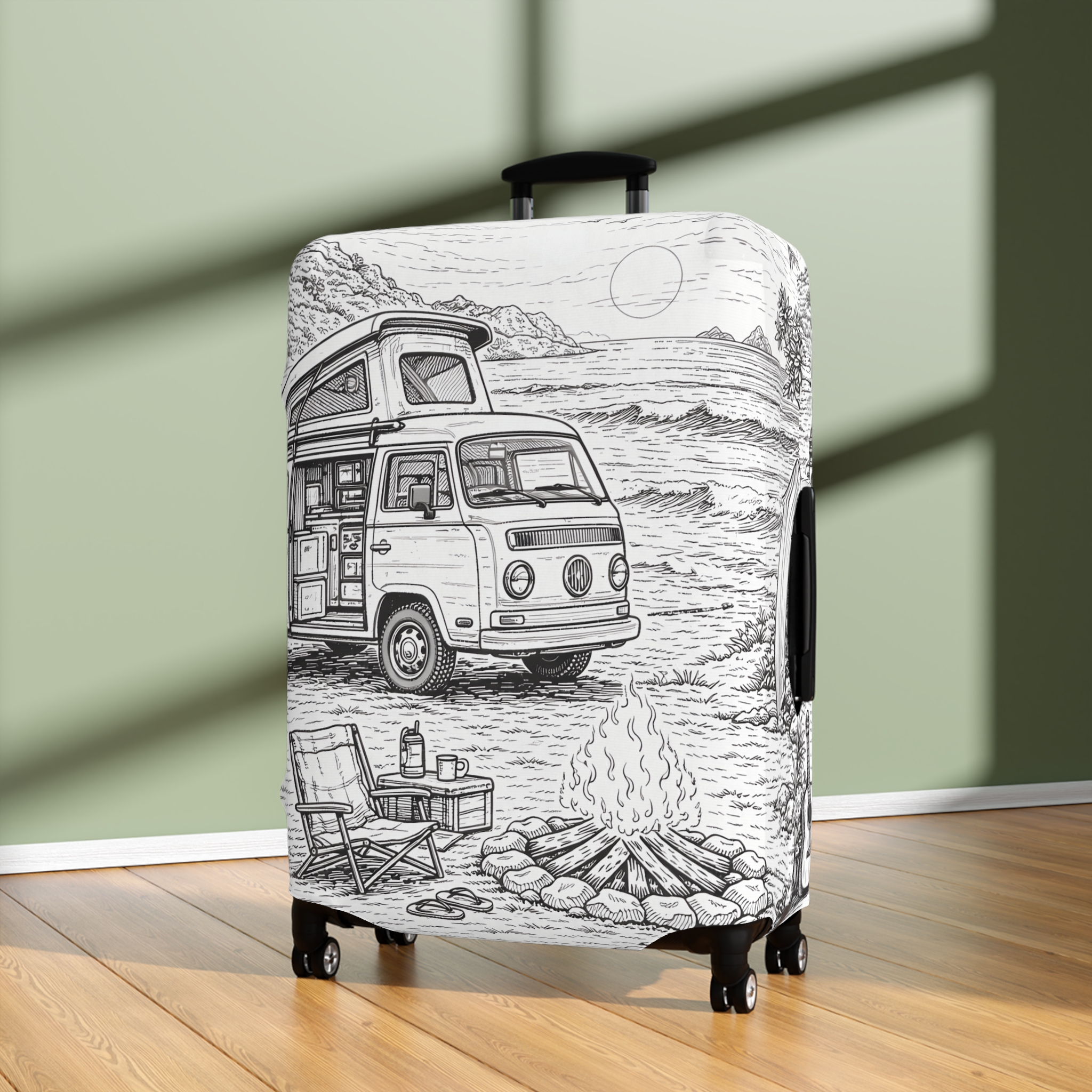 Luggage Cover — Adventure Camper Sketch Travel Suitcase