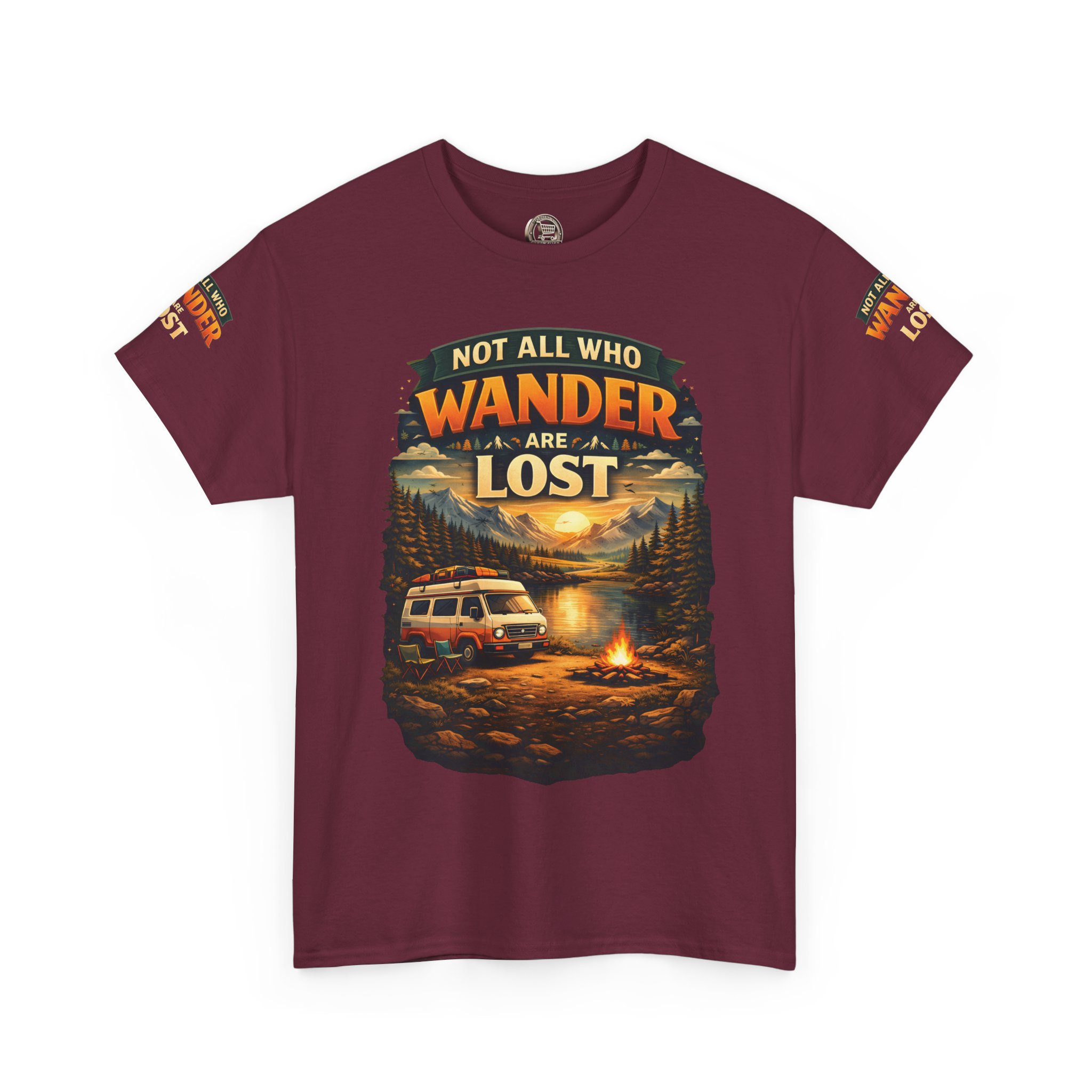 Unisex Heavy Cotton Tee — "Not All Who Wander Are Lost" Design Scenic-Line
