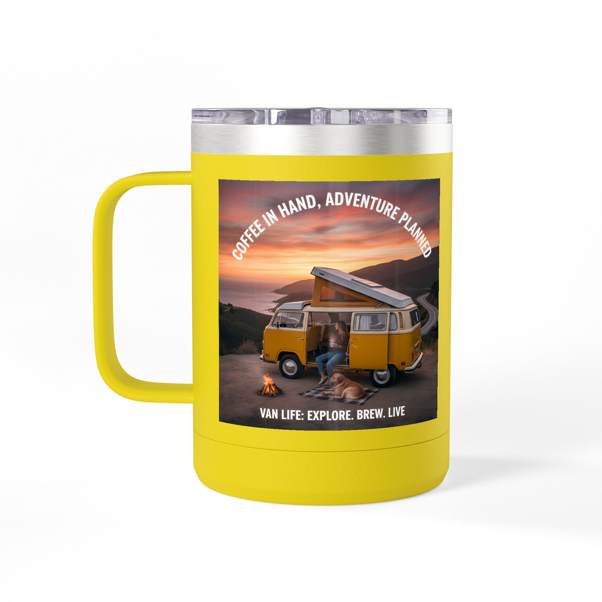 Coffee Mug Tumbler, 15oz — "Coffee in Hand, Adventure Planned"