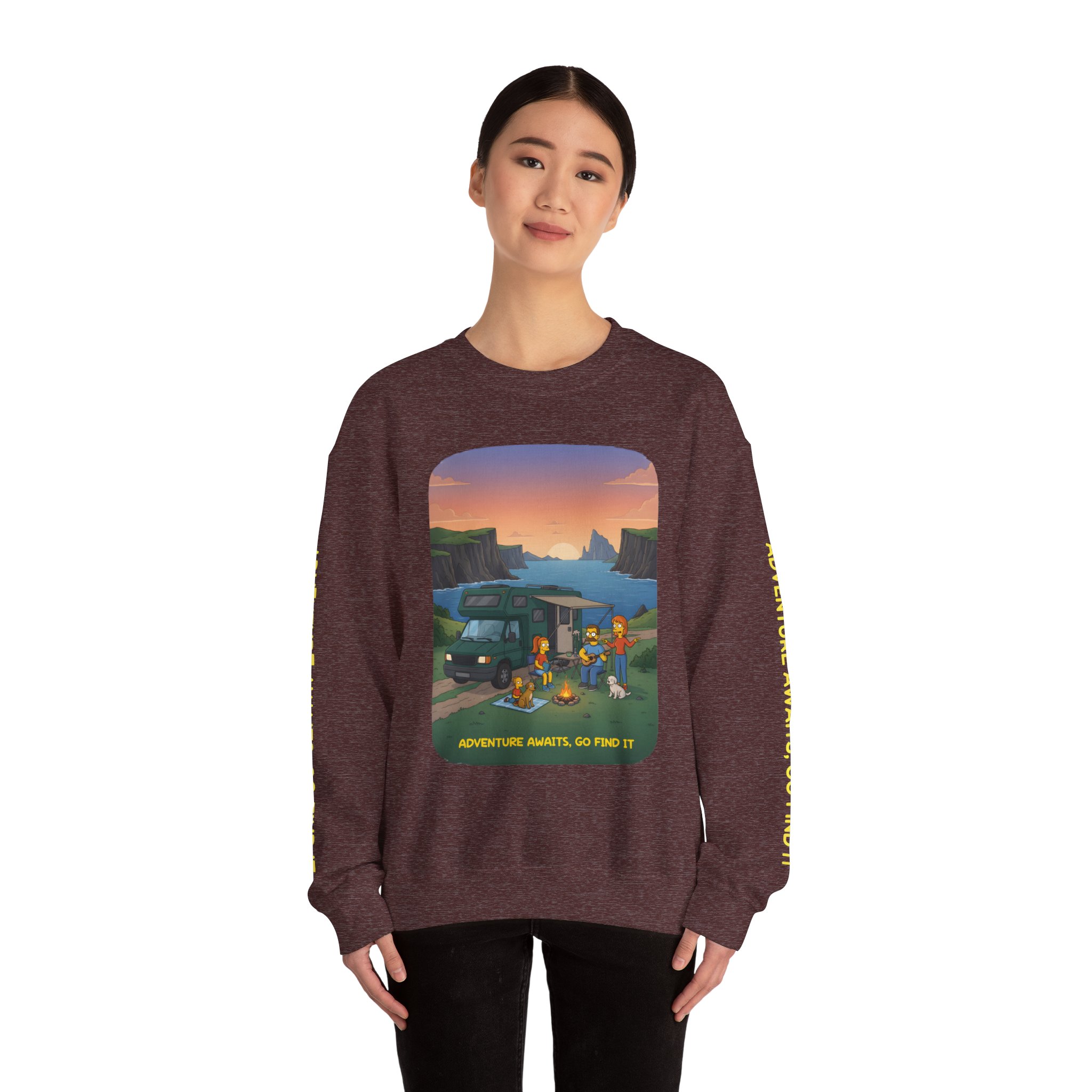 Unisex Heavy Blend™ Crewneck Sweatshirt — "Adventure Awaits-Go Find It"" Design Sitcom-Line
