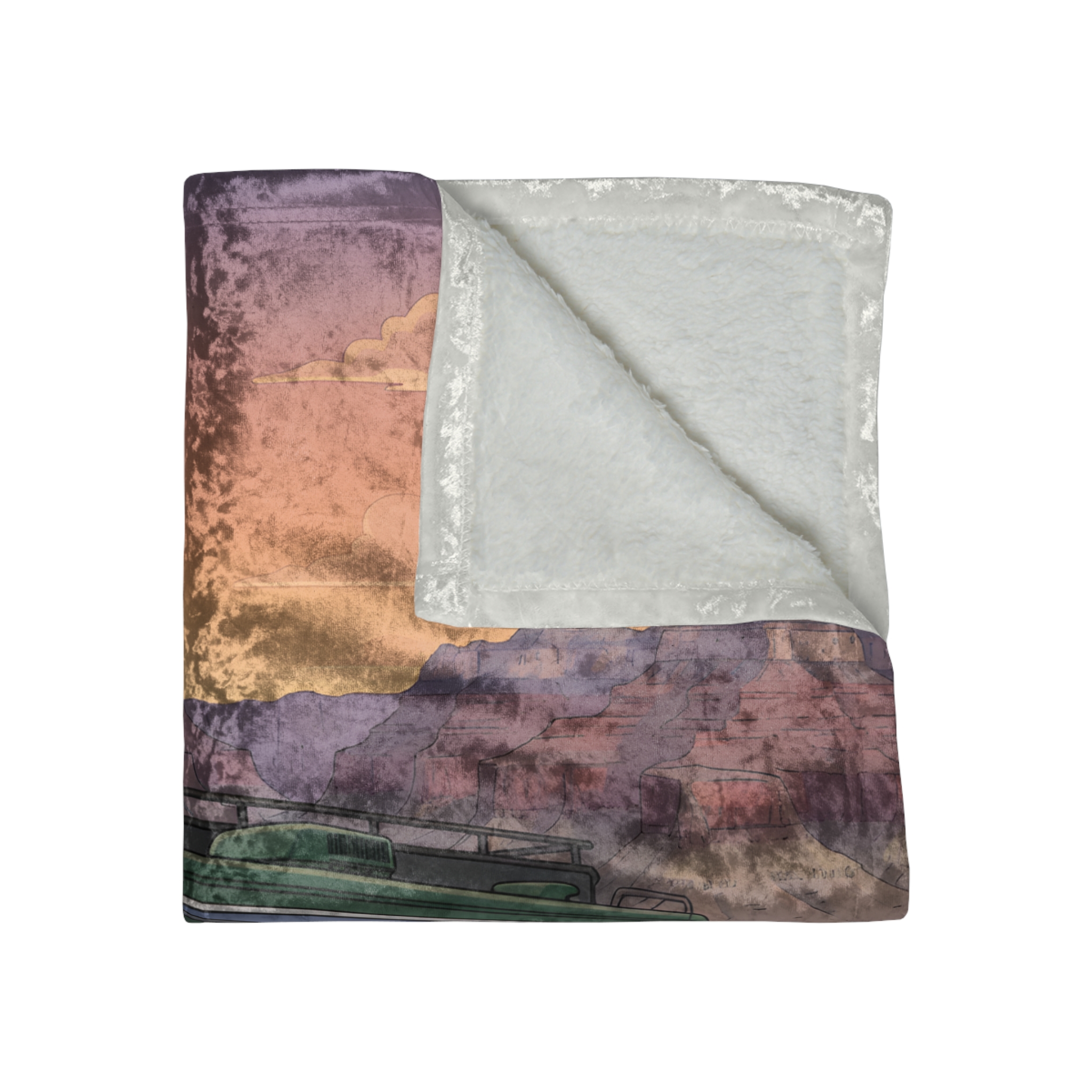 Crushed Velvet Blanket —"Adventure Is Where You Find It" Design Sitcom-Line (Campervan)
