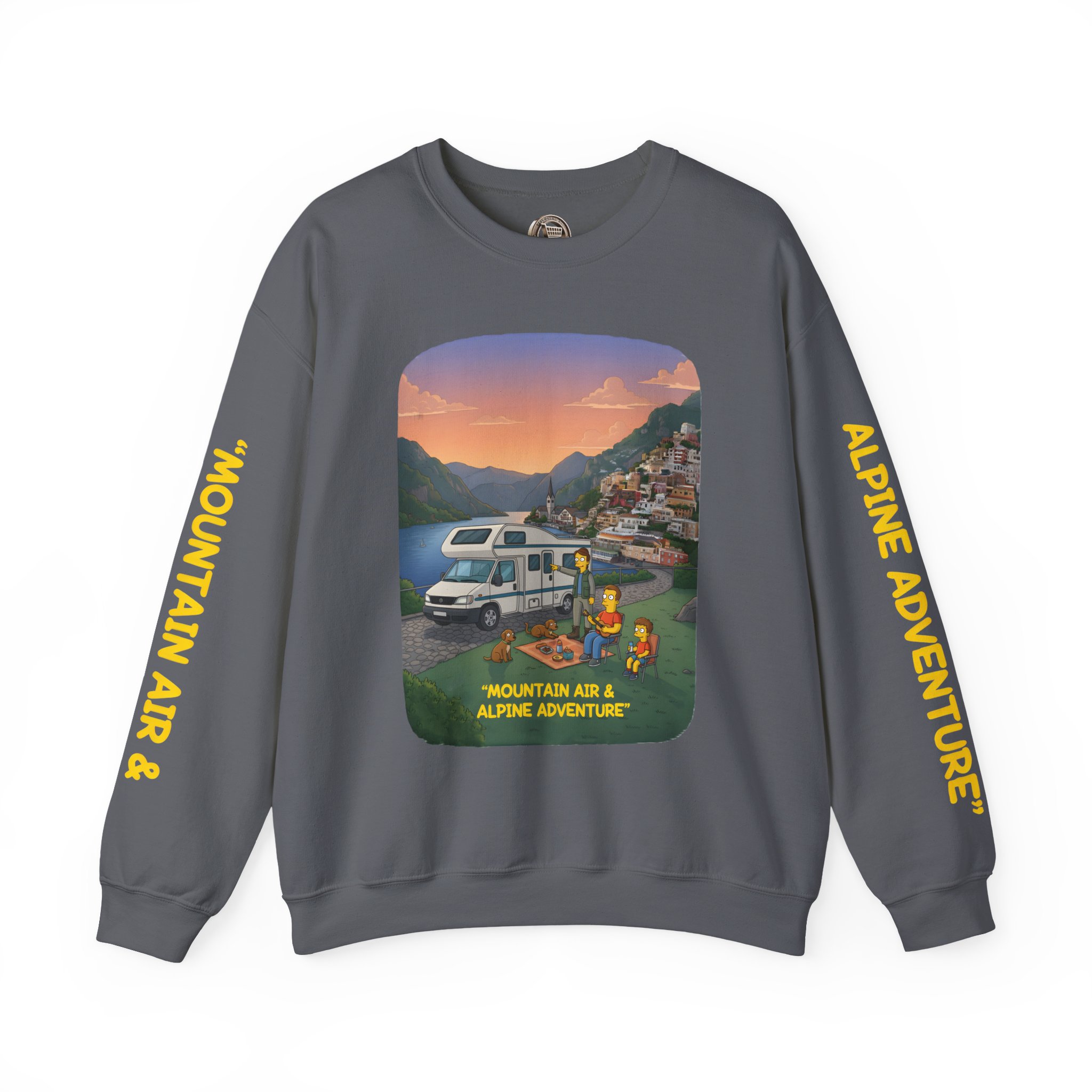 Unisex Heavy Blend™ Crewneck Sweatshirt — "Mountain Air-Alpine Adventure" Design Sitcom-Line