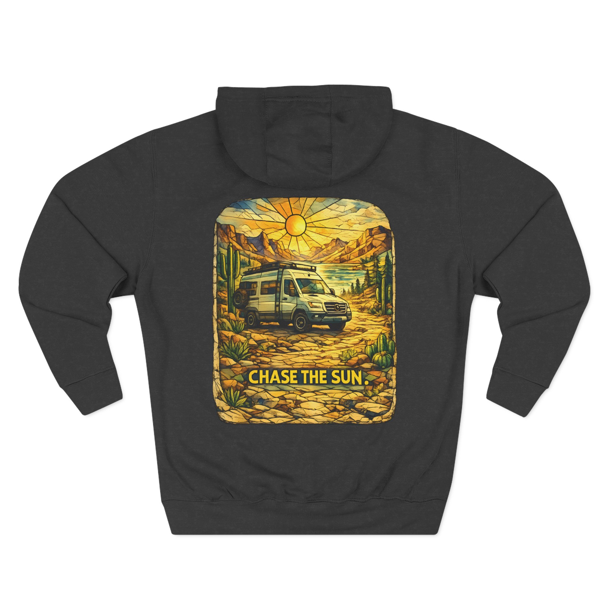 Three-Panel Fleece Hoodie - "Chase The Sun" Design Cubic-Line