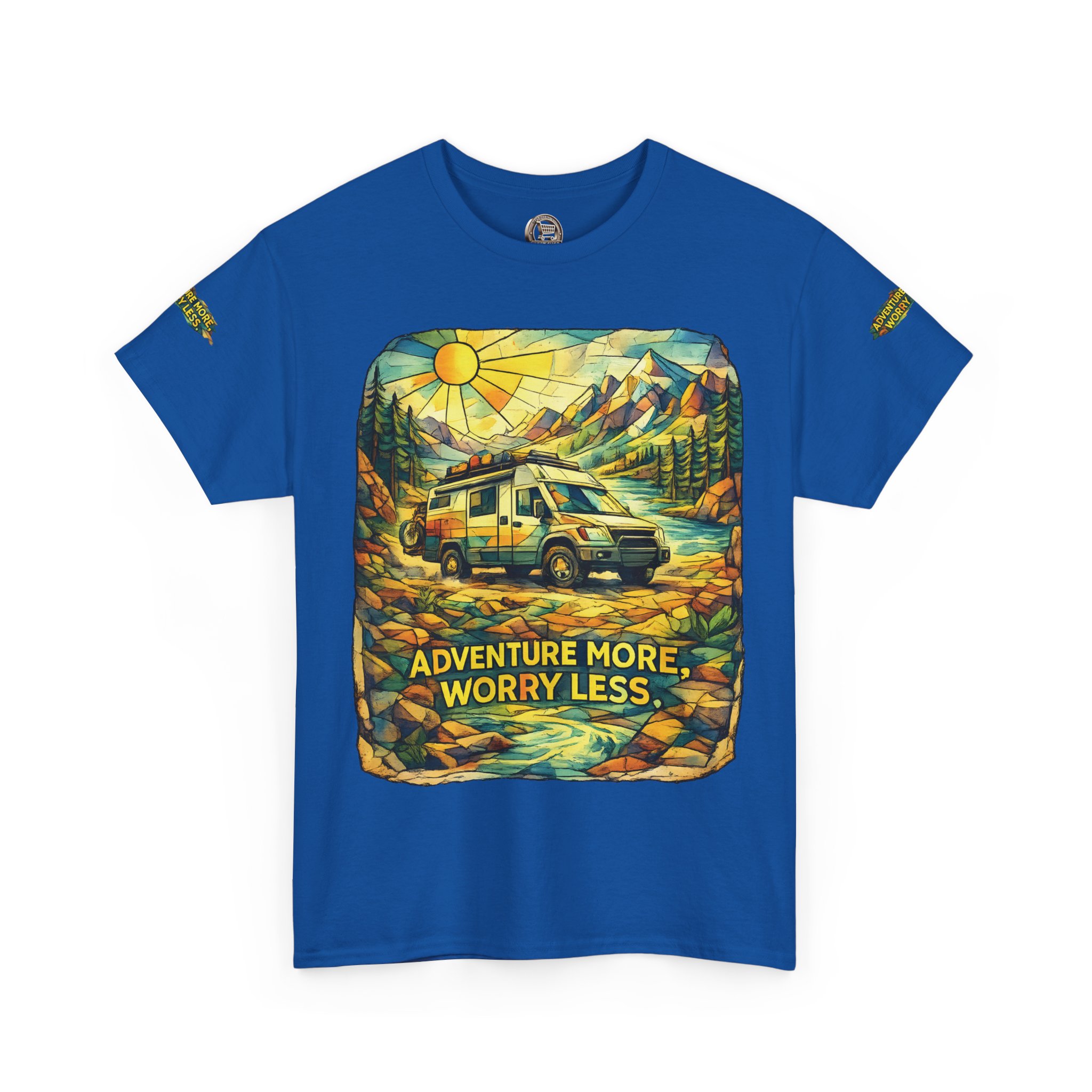 13061391184213882169_2048.jpeg Unisex Heavy Cotton Tee — "Adventure More Worry Less" Design Cubic-Line