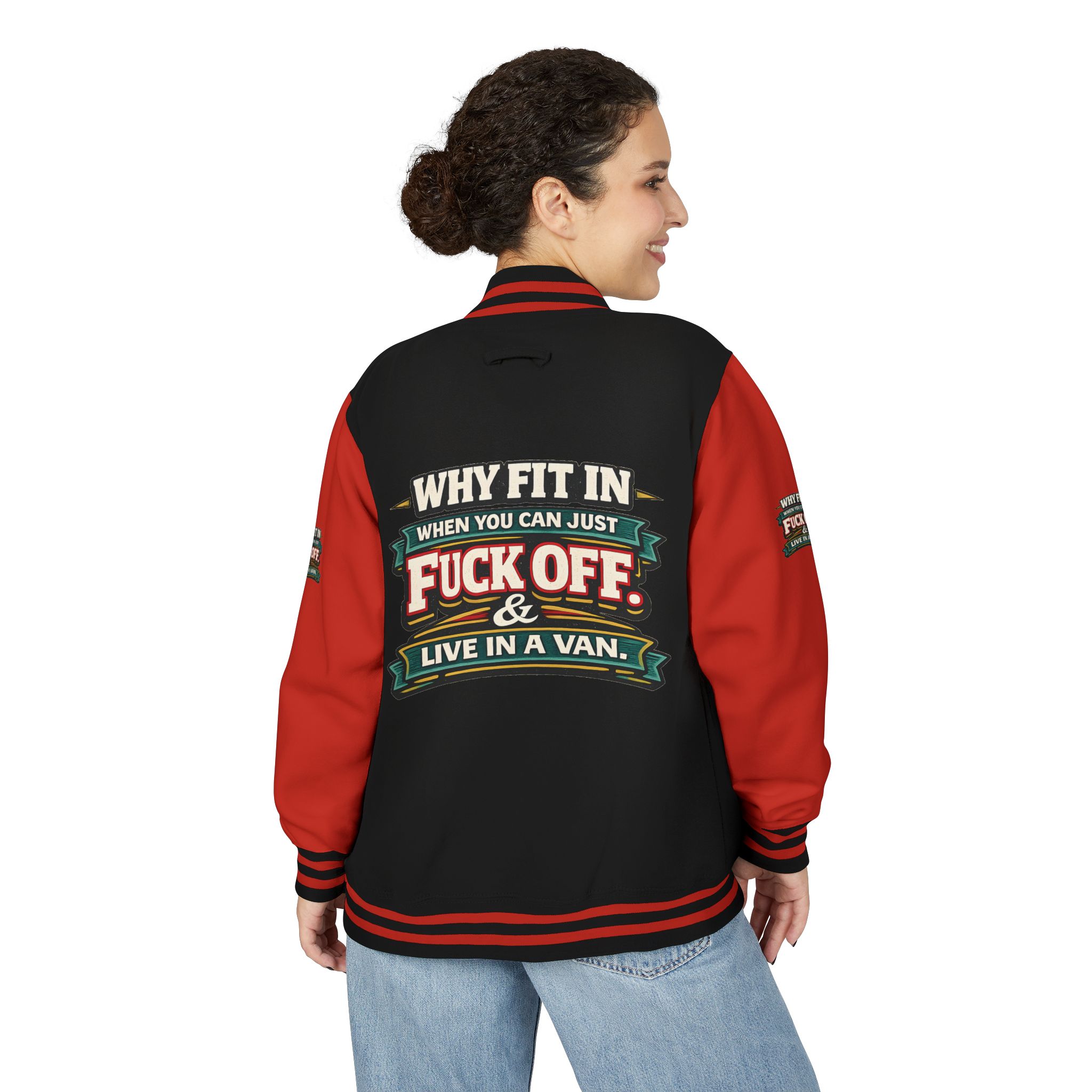Unisex Heavyweight Letterman Jacket — "Why Fit In" Design F**K-Line