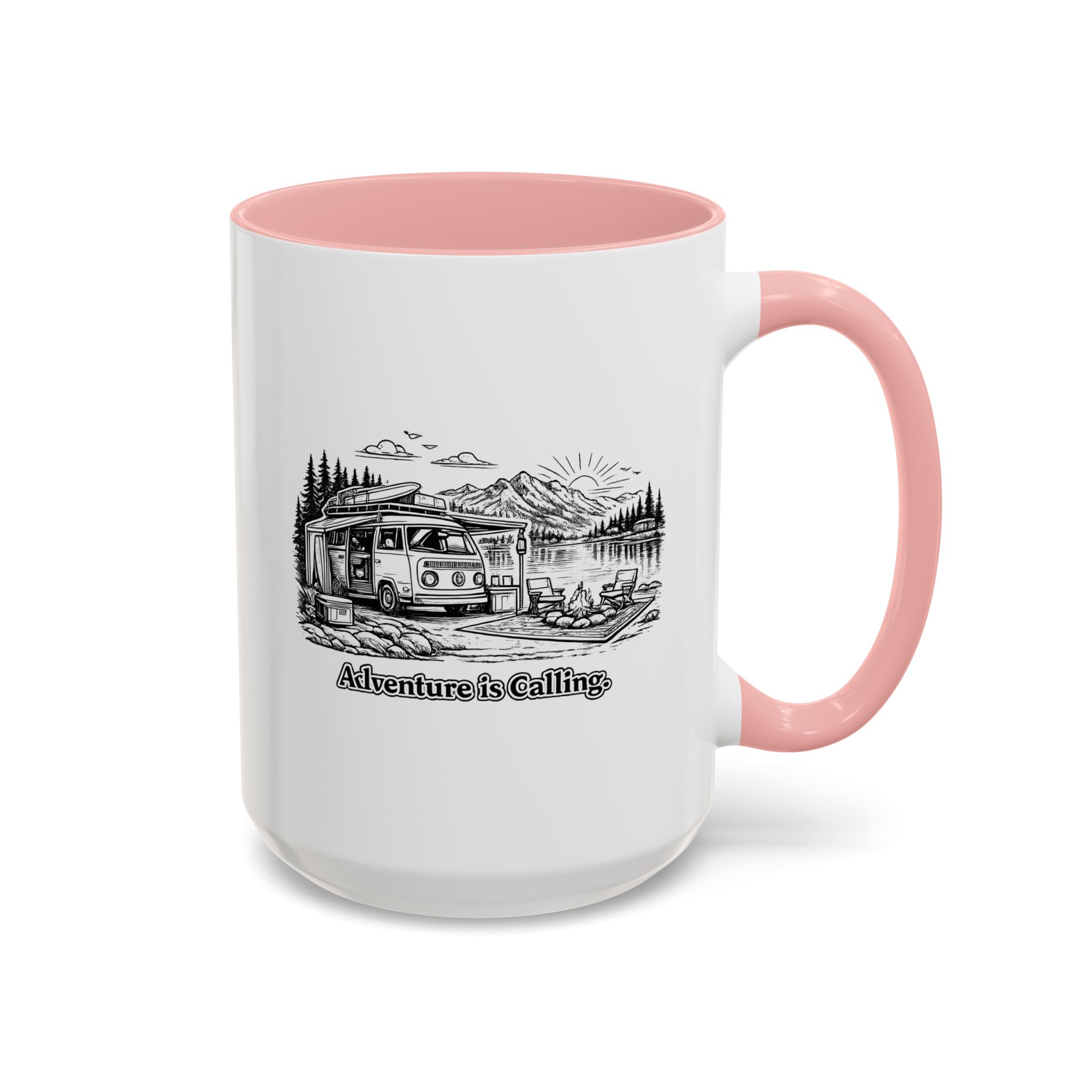 Accent Coffee Mug (11, 15oz) — "Adventure Is Calling" Design Minimal-Line
