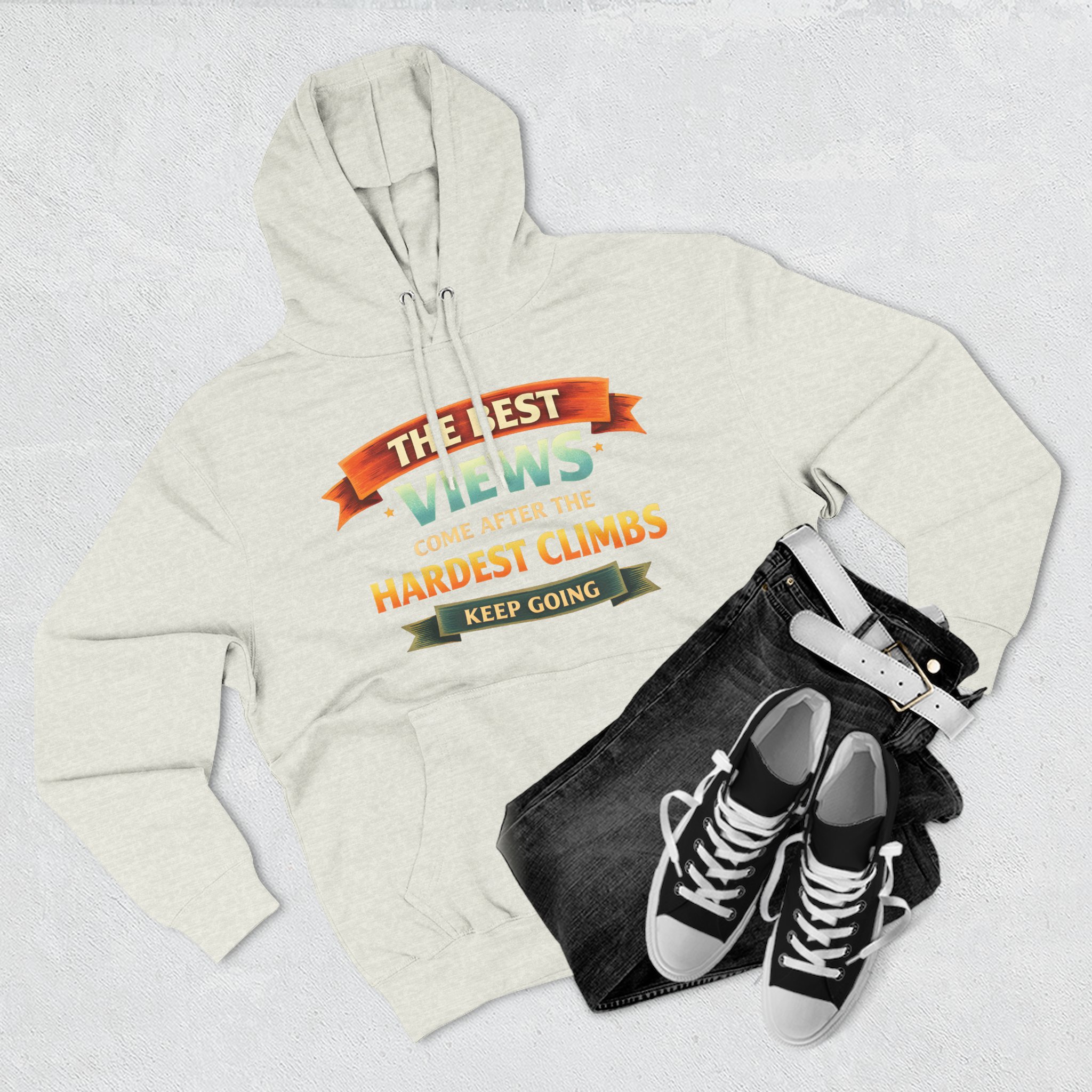 Three-Panel Fleece Hoodie - "The Best Views" Design Scenic-Line