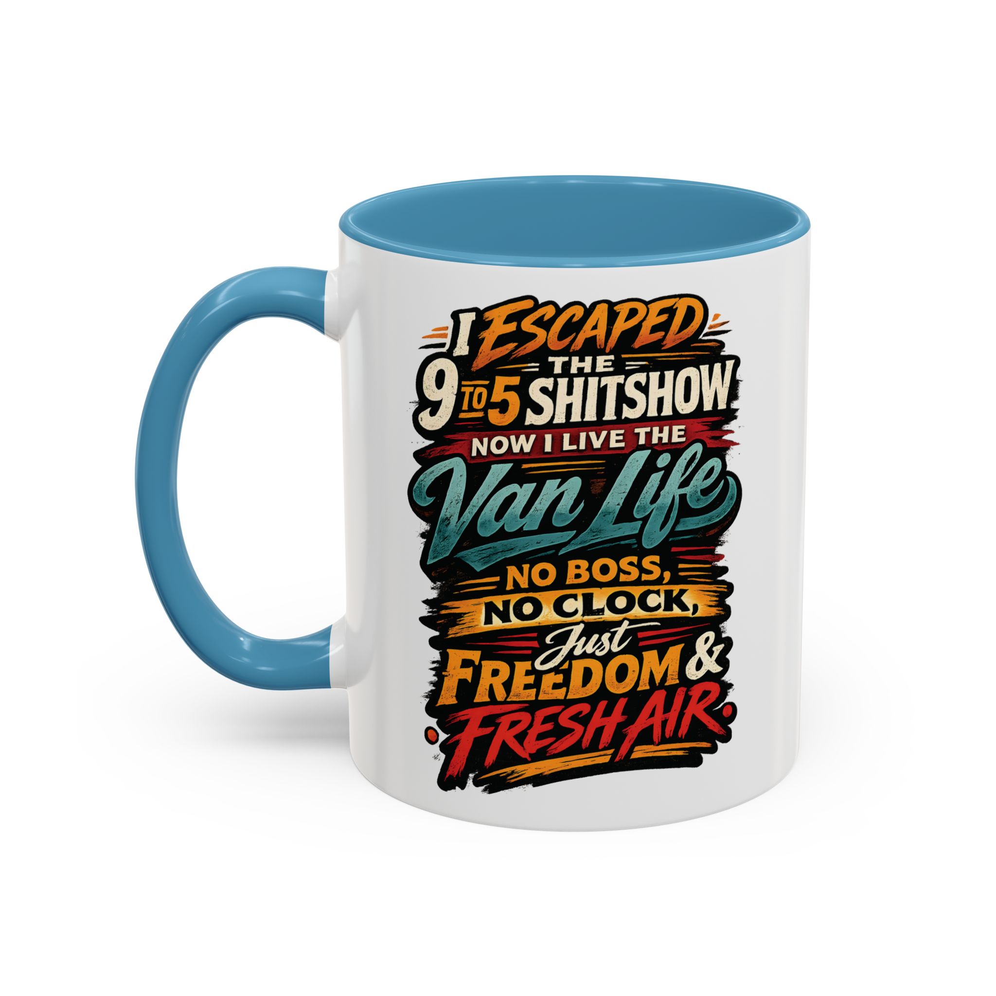 13071360859694716591_2048.jpeg Accent Coffee Mug (11, 15oz) — "I Escaped The 9 To 5" Design F**K-Line