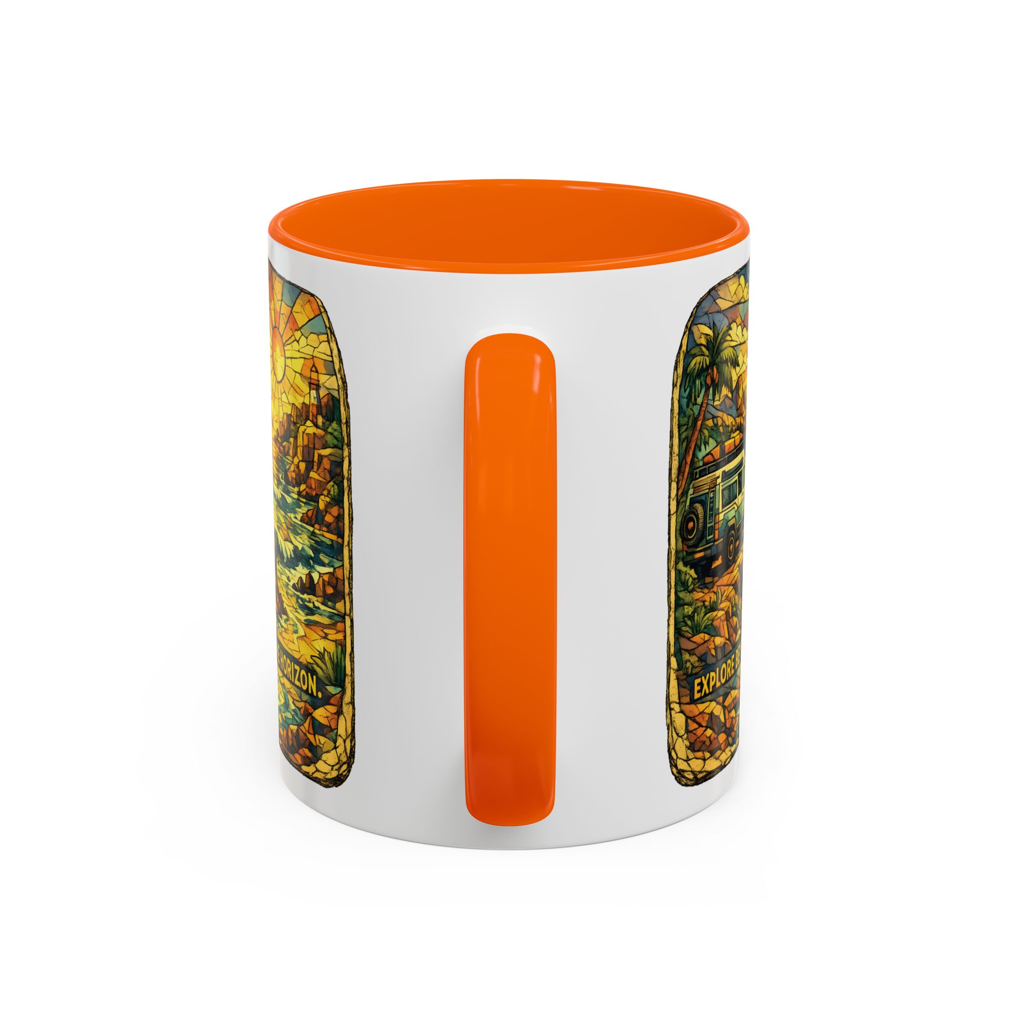 Accent Coffee Mug (11, 15oz) — "Explore Beyond The Horizon" Design Cubic-Line