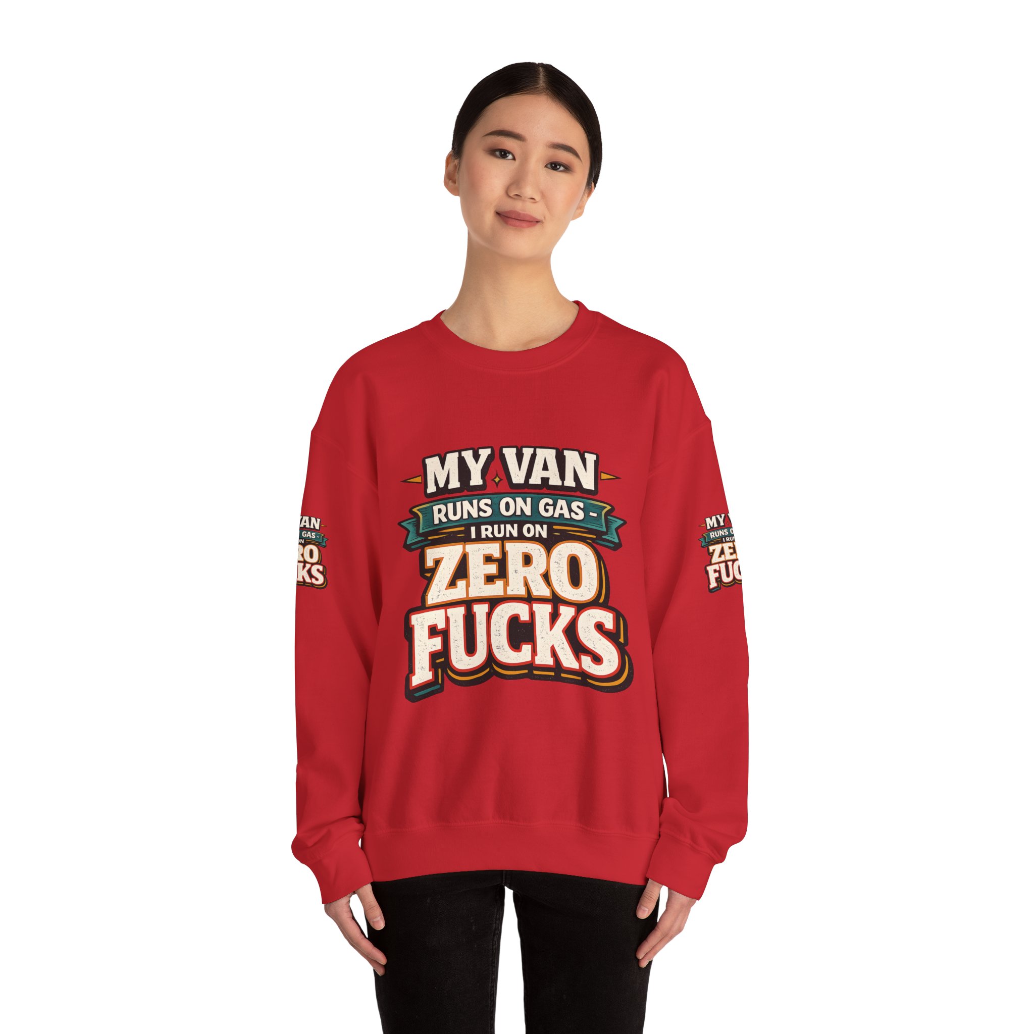 Unisex Heavy Blend™ Crewneck Sweatshirt — "My Van Runs On Gas" Design F**K-Line