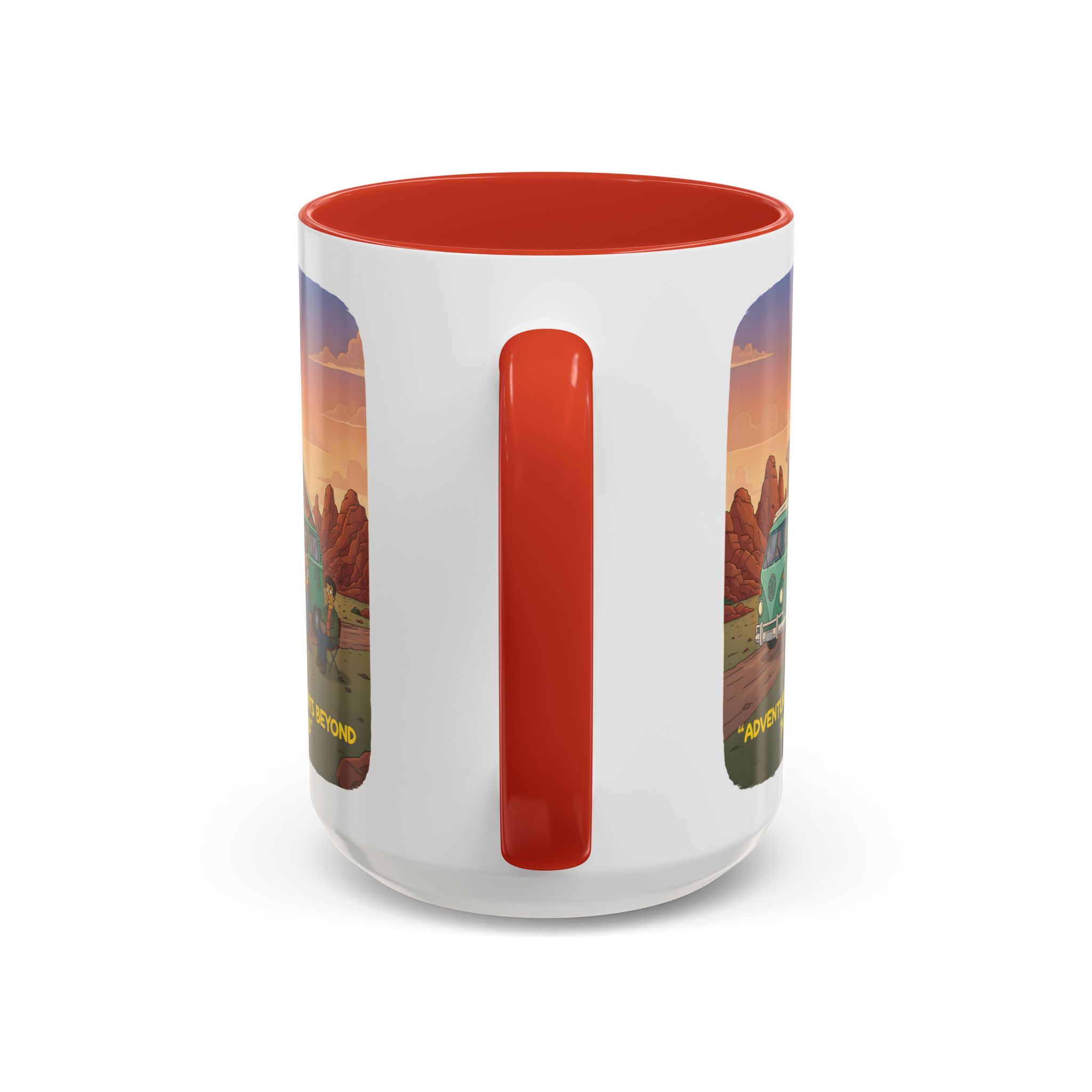 Accent Coffee Mug (11, 15oz) — "Adventure Awaits Beyond The Road" Design Sitcom-Line