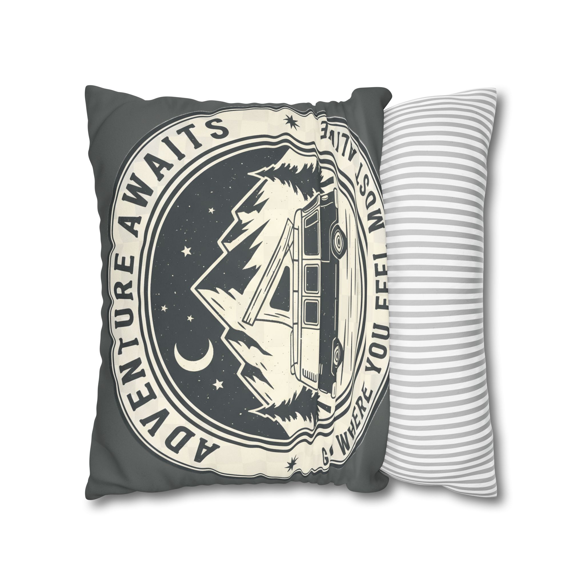 Pillowcase — "Adventure Awaits-Go Where You Feel Most Alive" Faux Suede Travel Throw Pillow Cover