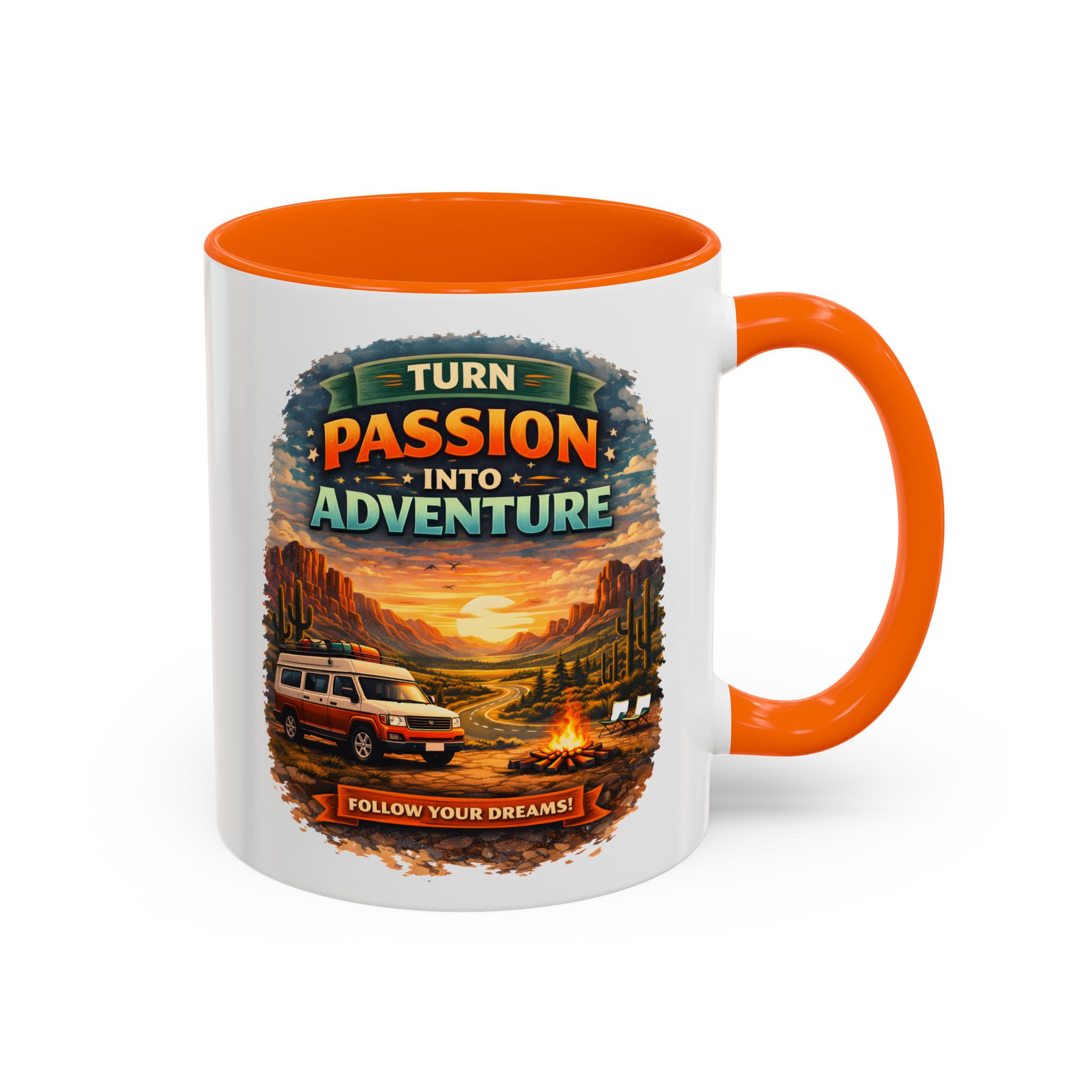 Accent Coffee Mug (11, 15oz) — "Turn Passion Into Adventure" Design Scenic-Line