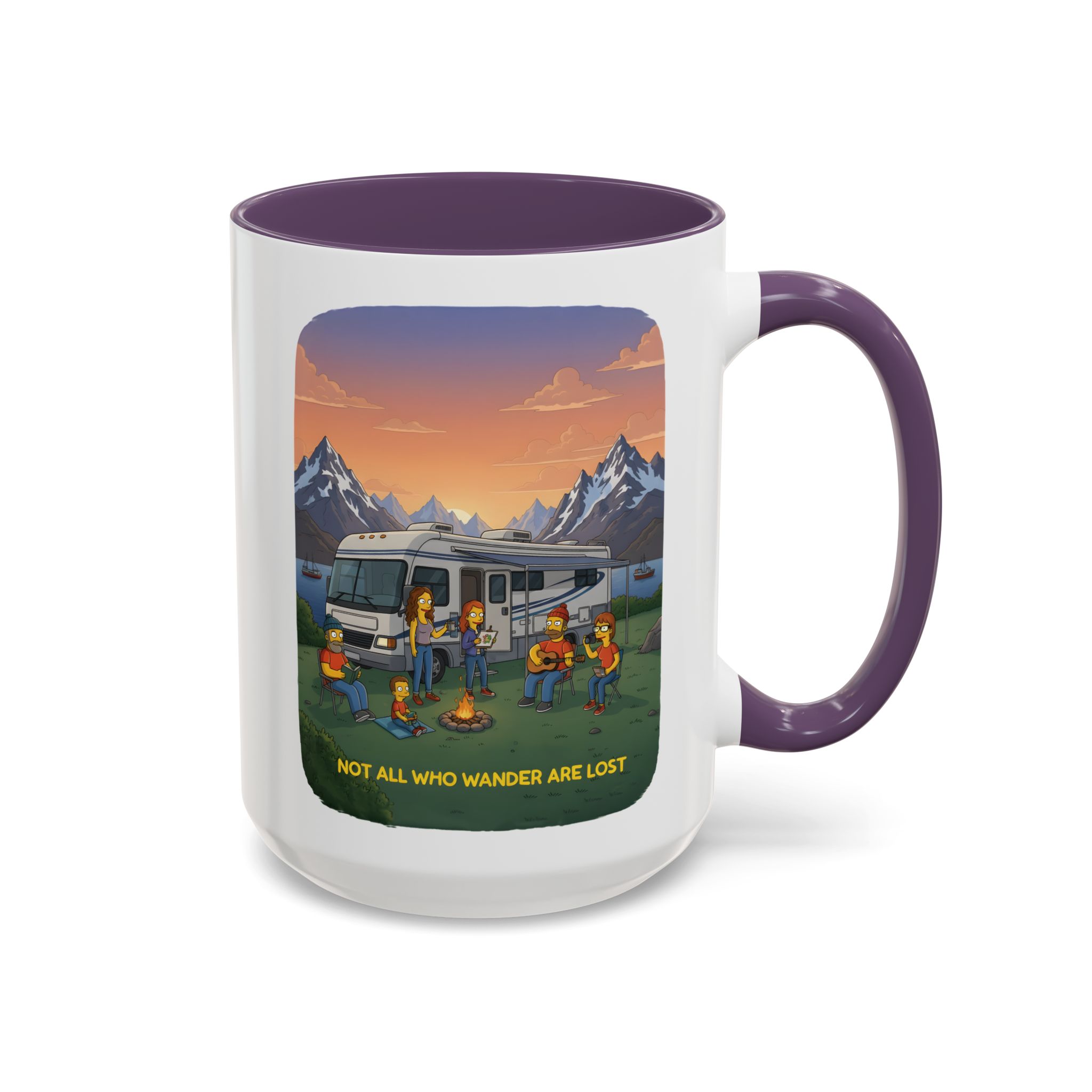 Accent Coffee Mug (11, 15oz) — "Not All Who Wander Are Lost" Design Sitcom-Line