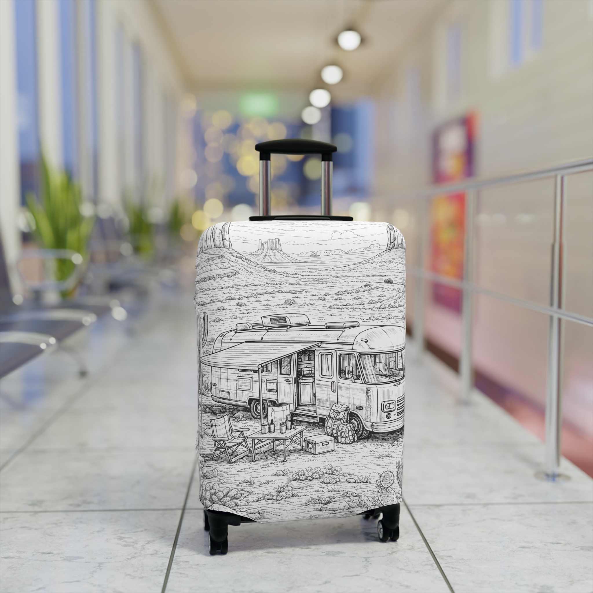 13089314542229626214_2048.jpeg Luggage Cover — Adventure Camper Sketch Travel Suitcase