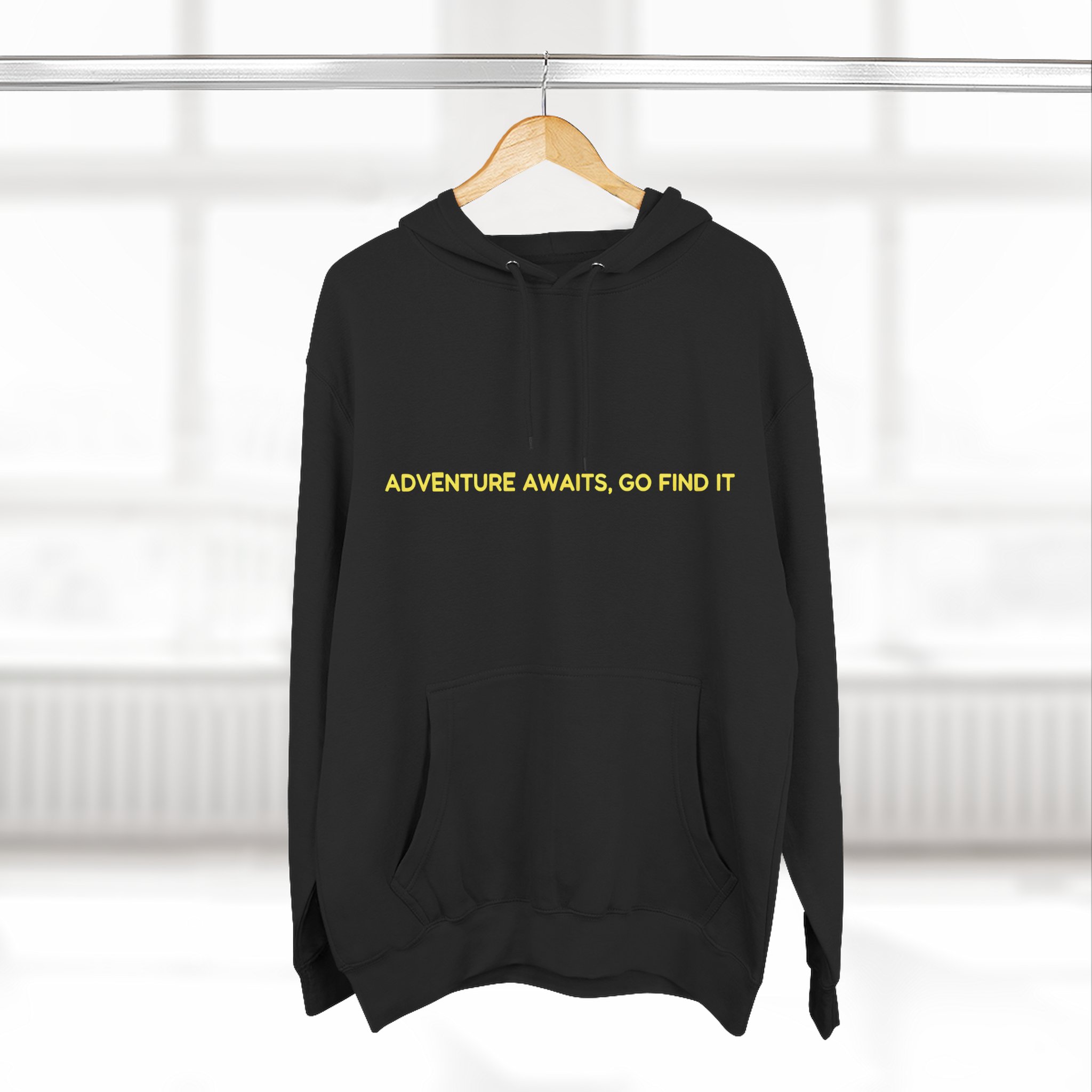 Three-Panel Fleece Hoodie - "Adventure Awaits-Go Find It"" Design Sitcom-Line