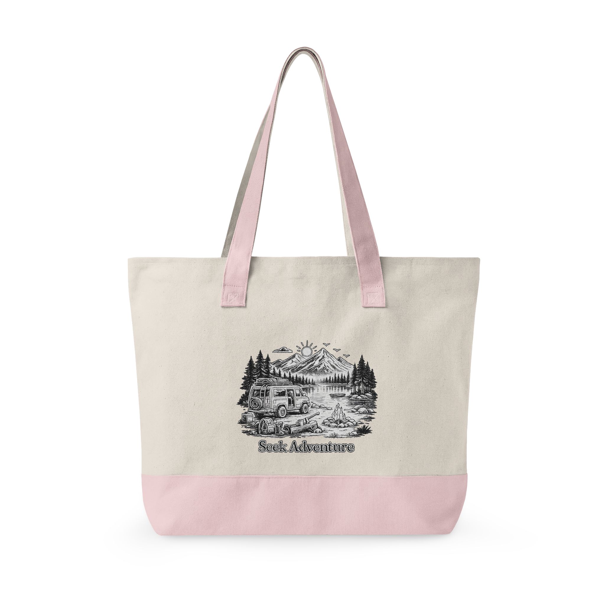 Zippered Canvas Tote — "Seek Adventure" (Design Minimal-Line)