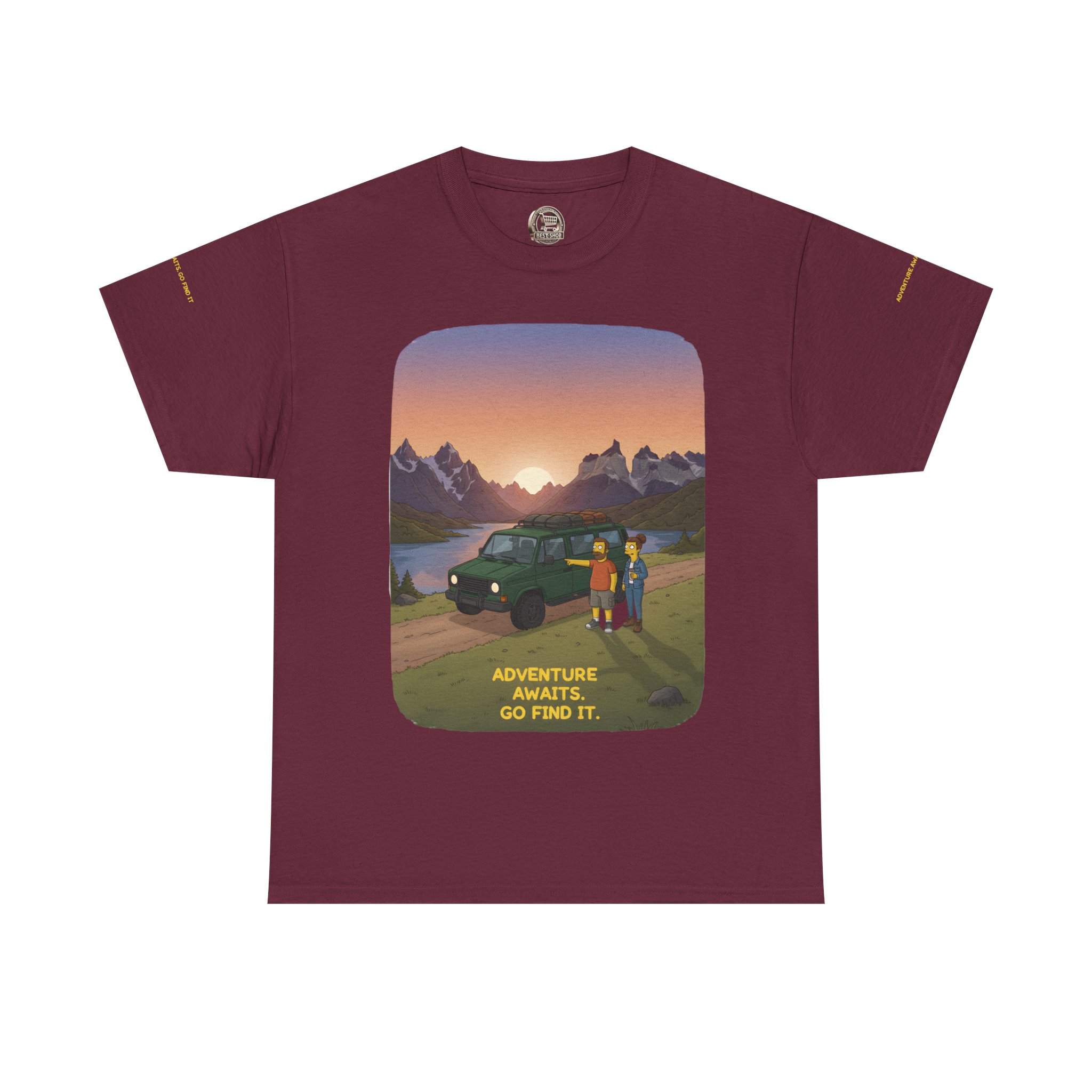 Unisex Heavy Cotton Tee — "Adventure Awaits-Go Find It" Design Sitcom-Line