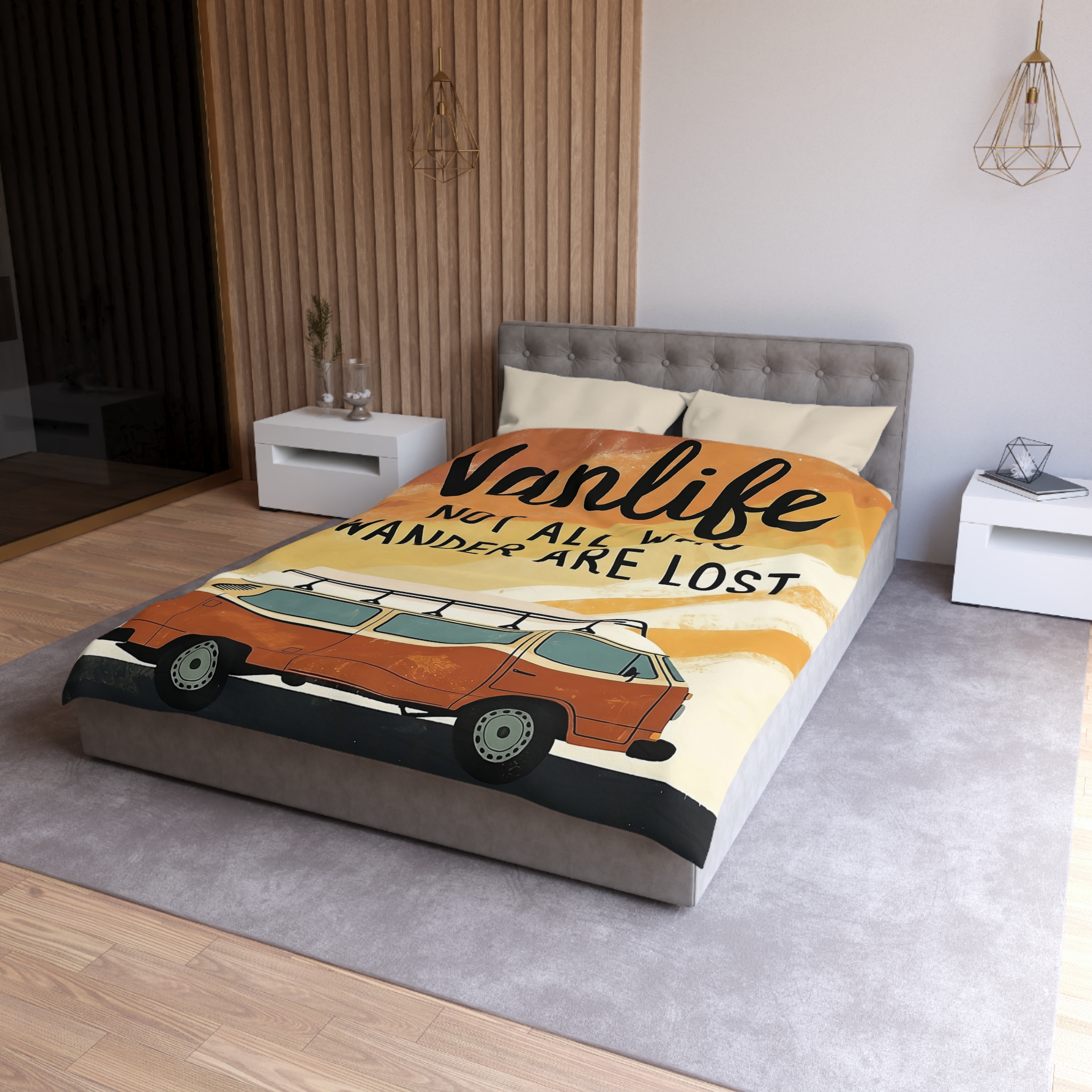 Duvet Cover — "Vanlife: Not All Who Wander Are Lost" Retro Camper Bedding