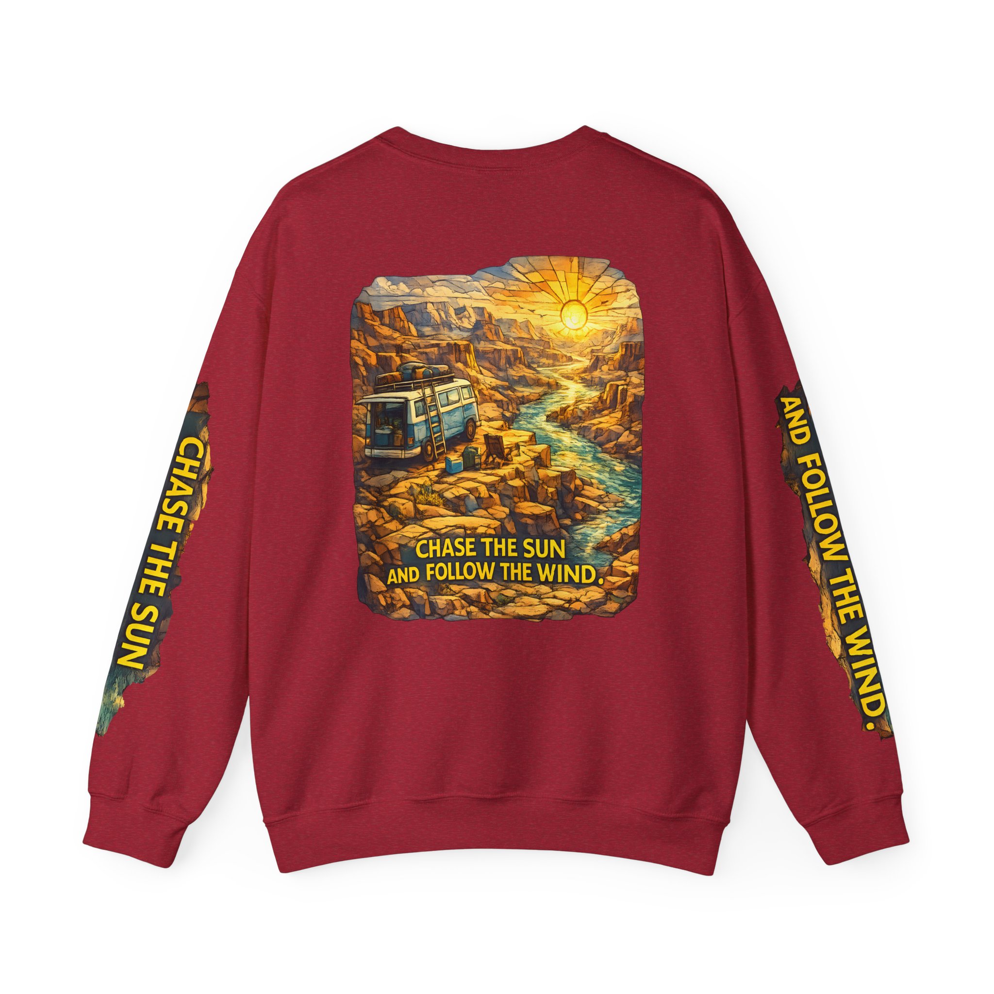 1311456453826742166_2048.jpeg Unisex Heavy Blend™ Crewneck Sweatshirt — "Chase The Sun And Follow The Wind" Design Cubic-Line