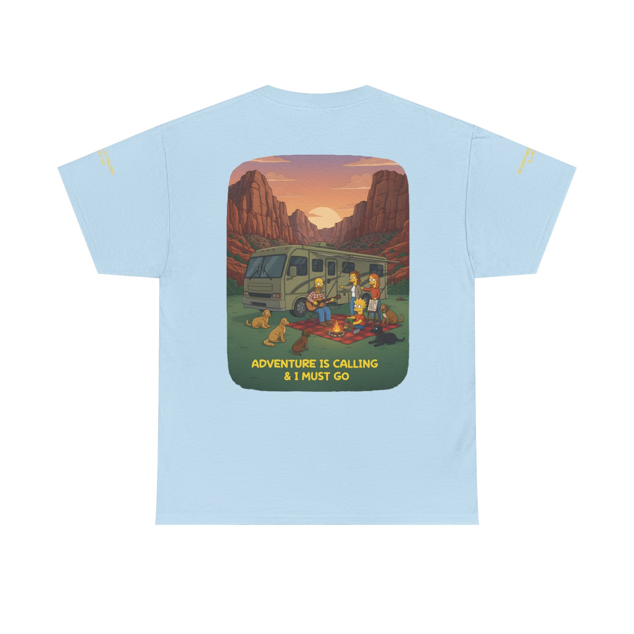 Unisex Heavy Cotton Tee — "Adventure Is Calling-I Must Go" Design Sitcom-Line