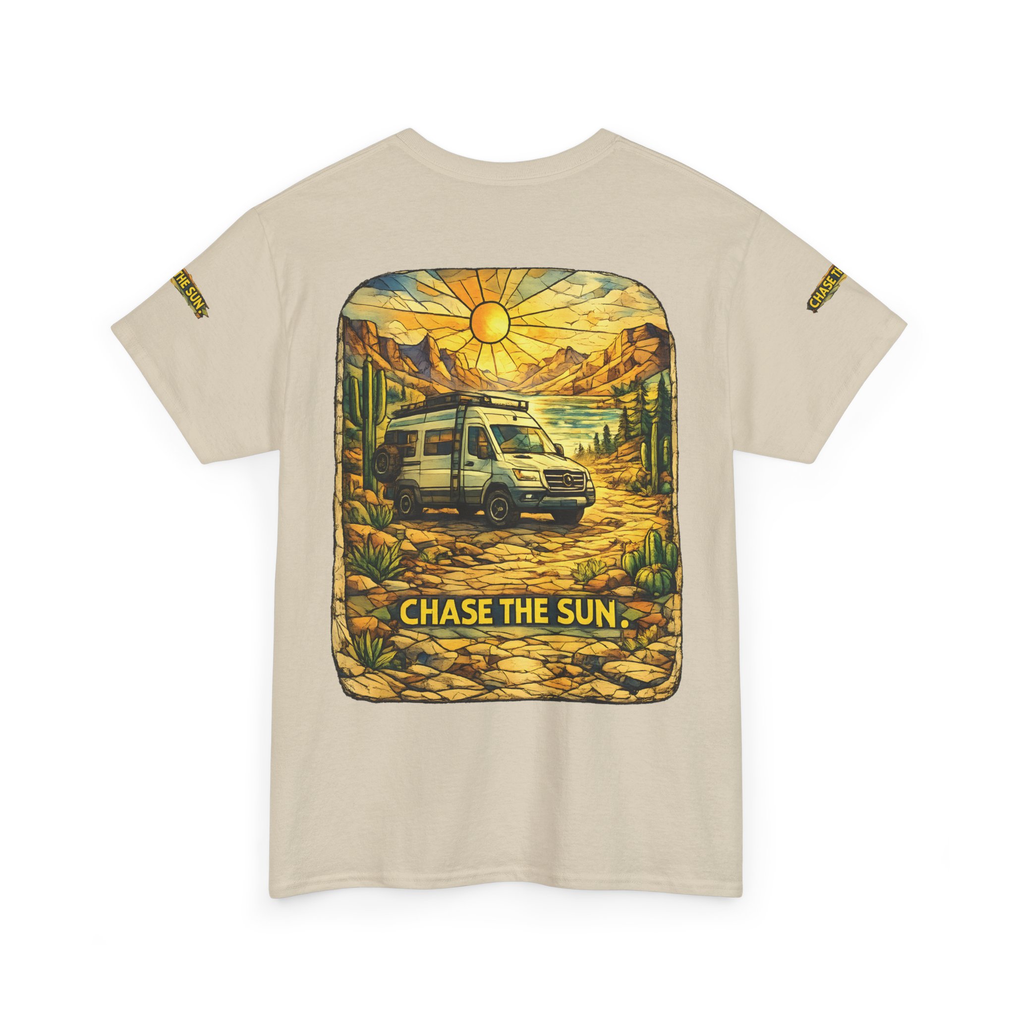 Unisex Heavy Cotton Tee — "Chase The Sun" Design Cubic-Line