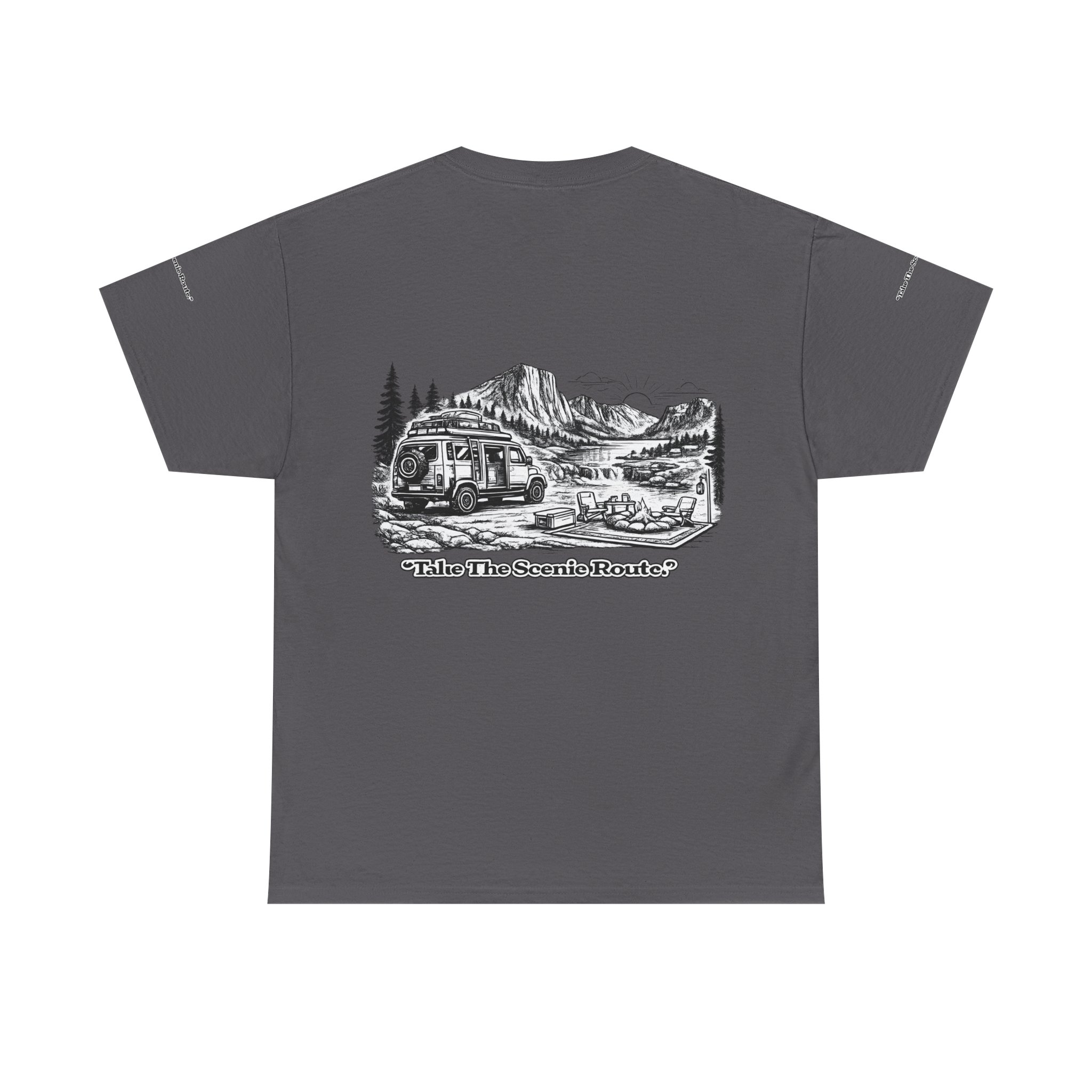 Unisex Heavy Cotton Tee — "Take The Scenic Route" Design Minimal-Line