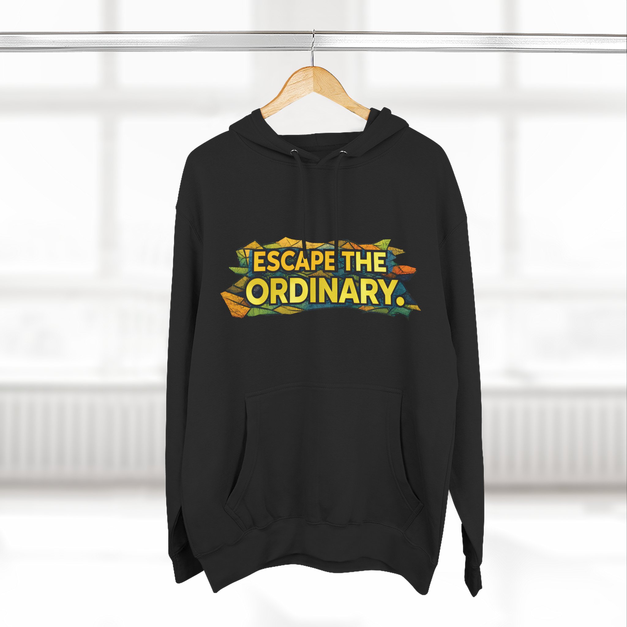 Three-Panel Fleece Hoodie - "Escape The Ordinary" Design Cubic-Line