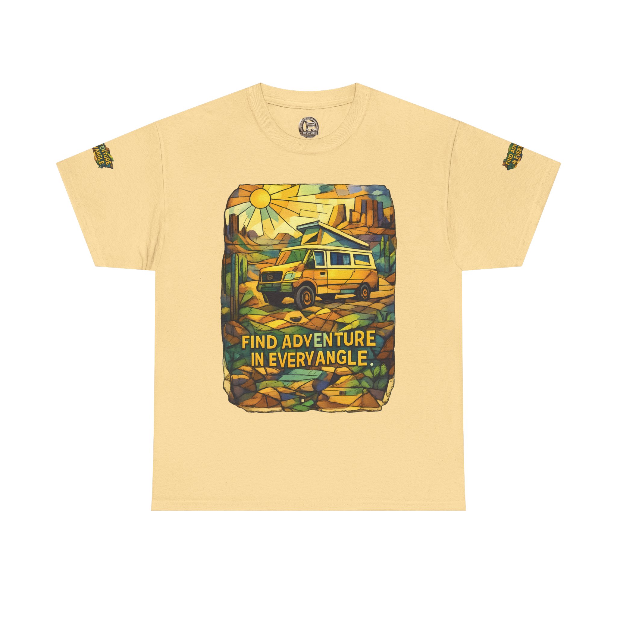 Unisex Heavy Cotton Tee — "Find Adventure In Every Corner" Design Cubic-Line