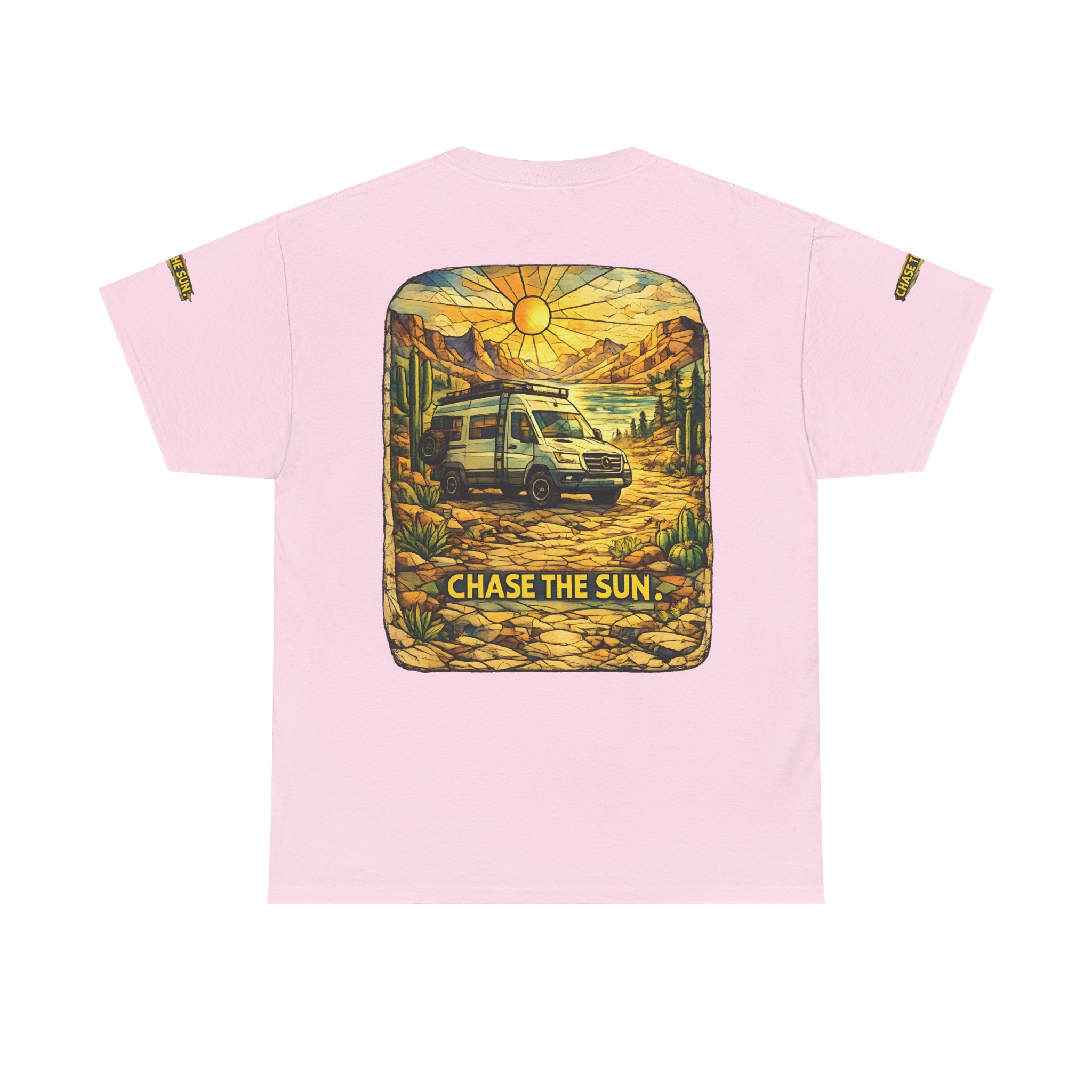 Unisex Heavy Cotton Tee — "Chase The Sun" Design Cubic-Line
