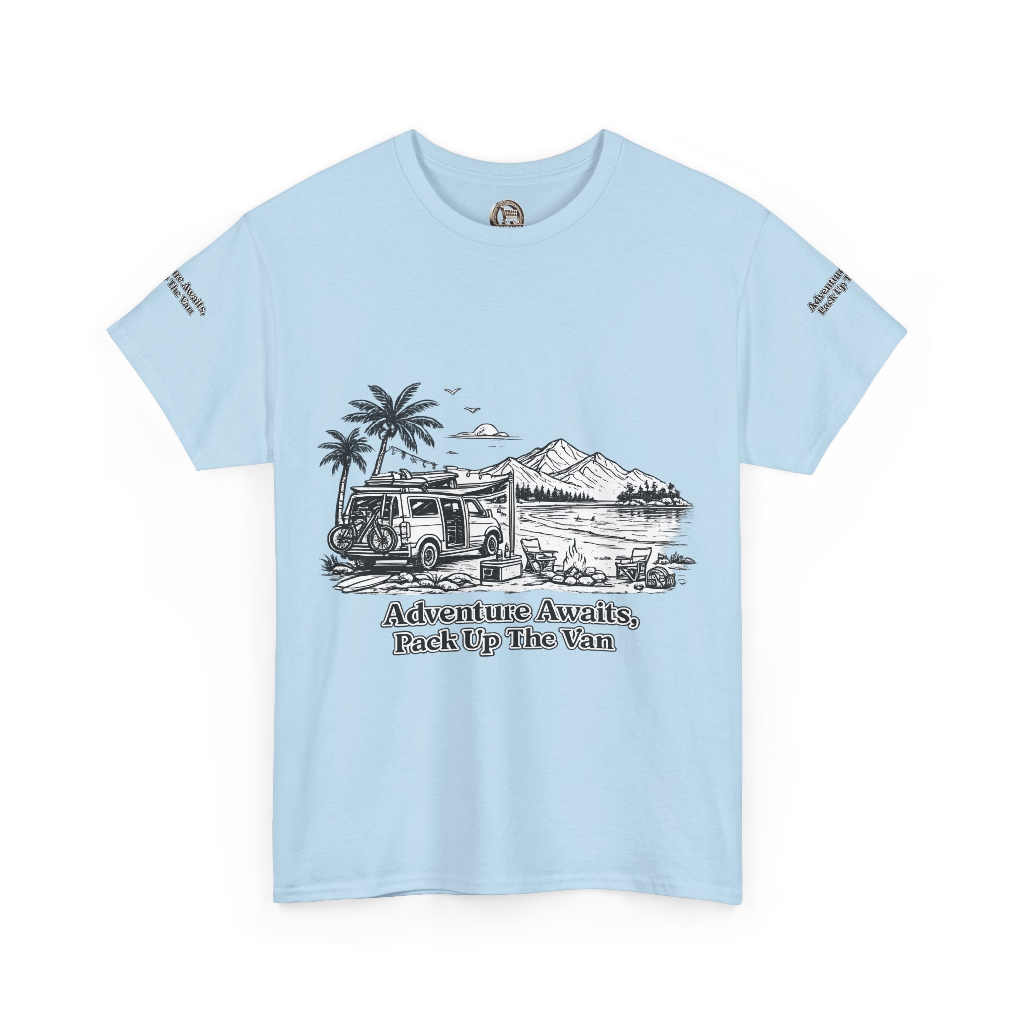 Unisex Heavy Cotton Tee — "Adventure Awaits,Pack Up The Van" Design Minimal-Line