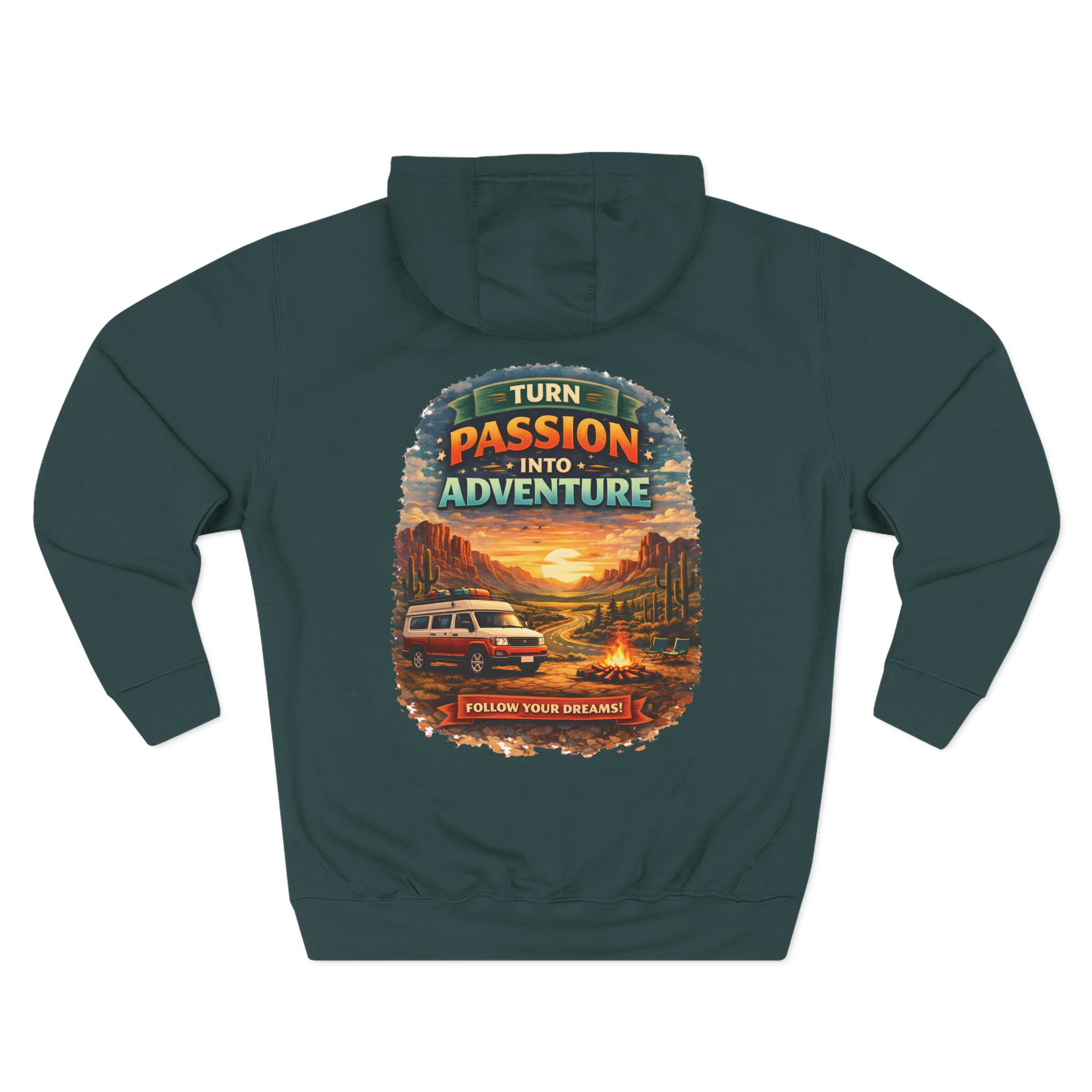 Three-Panel Fleece Hoodie - "Turn Passion Into Adventure" Design Scenic-Line