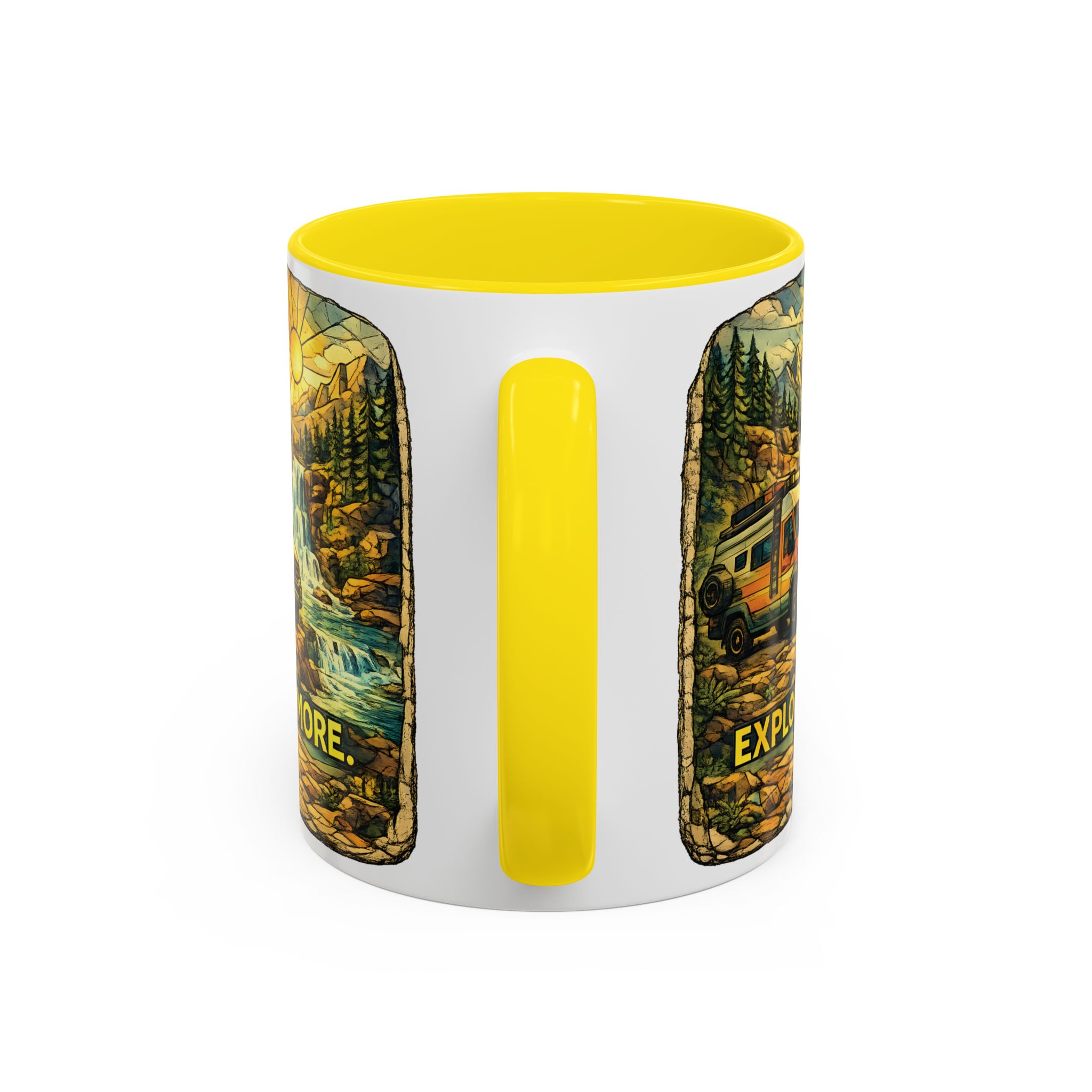 Accent Coffee Mug (11, 15oz) — "Explore More" Design Cubic-Line