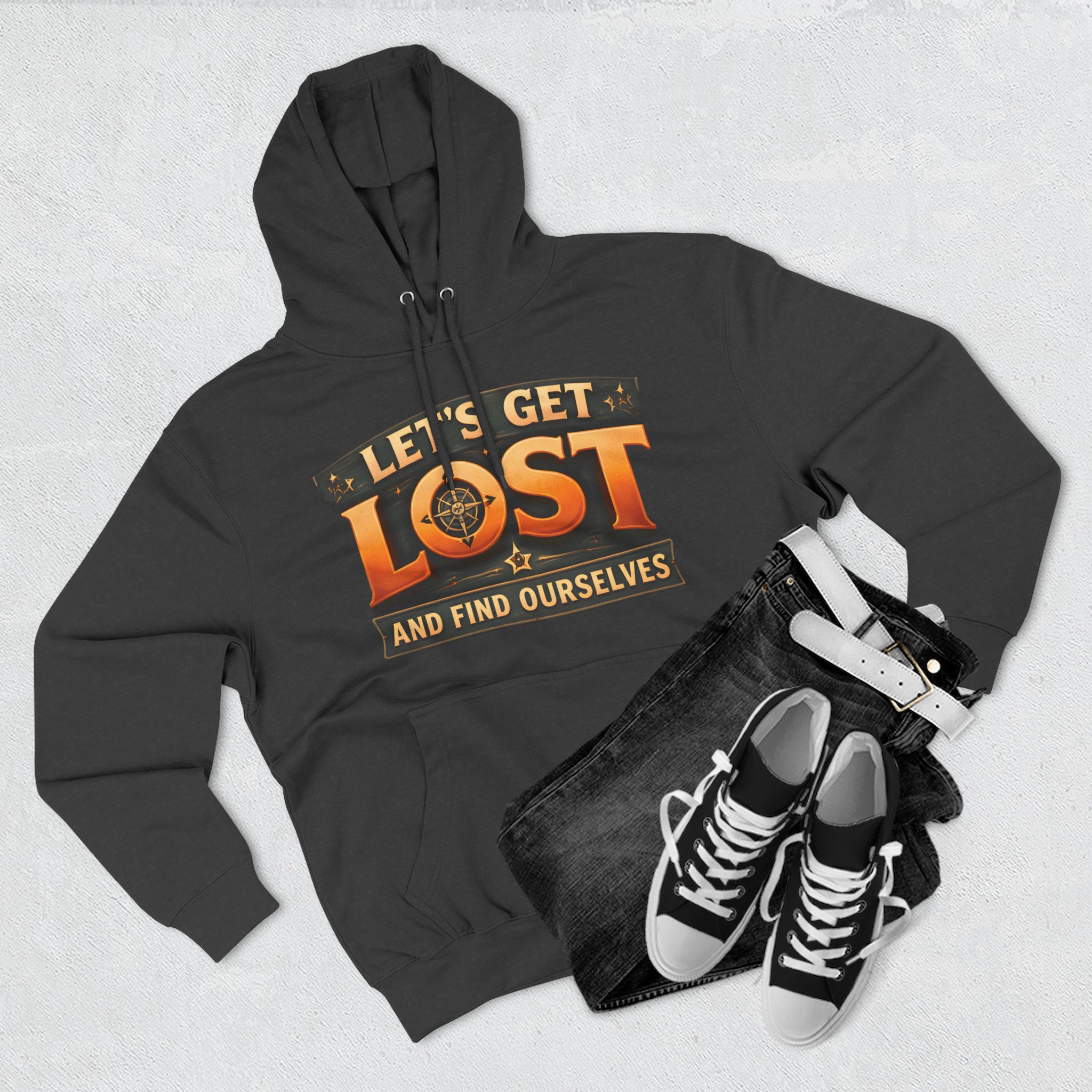 Three-Panel Fleece Hoodie - "Let´s Get Lost And Found Ourselfs" Design Scenic-Line