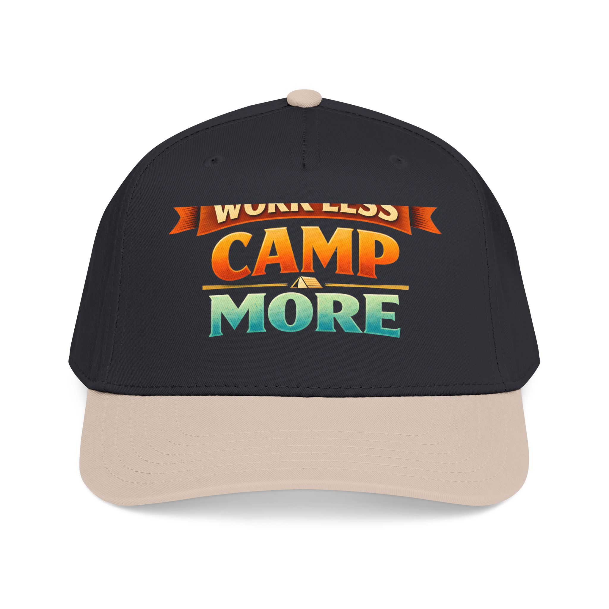 Baseball Cap - "Work Less-Camp More" Design Scenic-Line