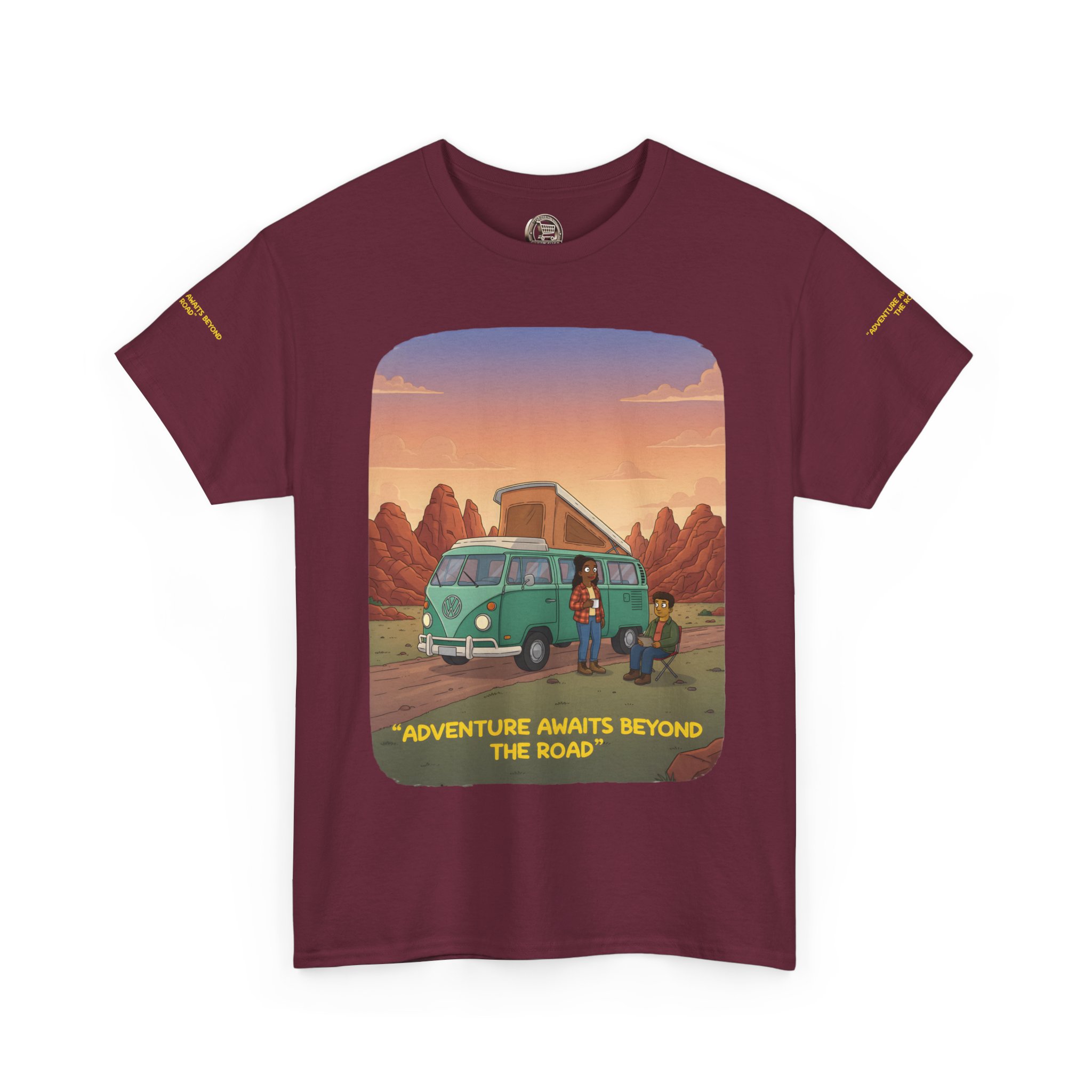 Unisex Heavy Cotton Tee — "Adventure Awaits Beyond The Road" Design Sitcom-Line