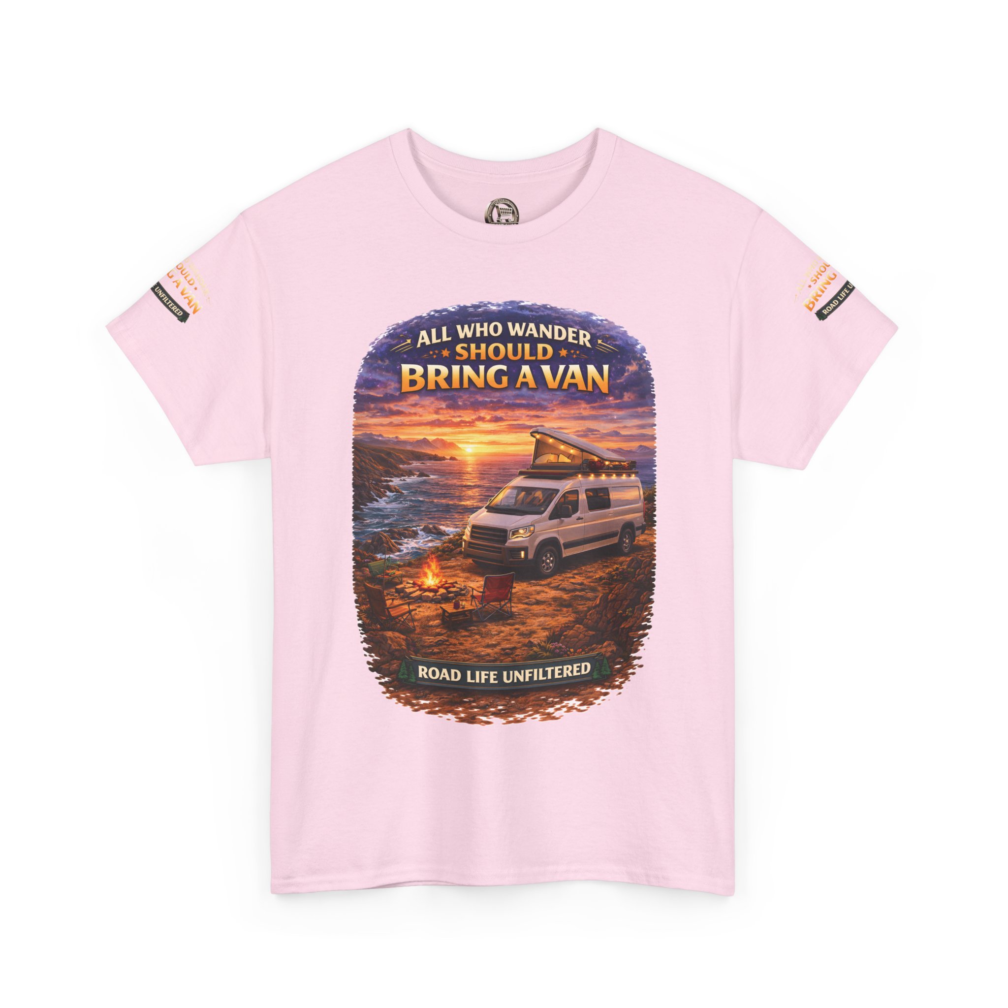Unisex Heavy Cotton Tee — "All Who wander Should Bring A Van" Design Scenic-Line