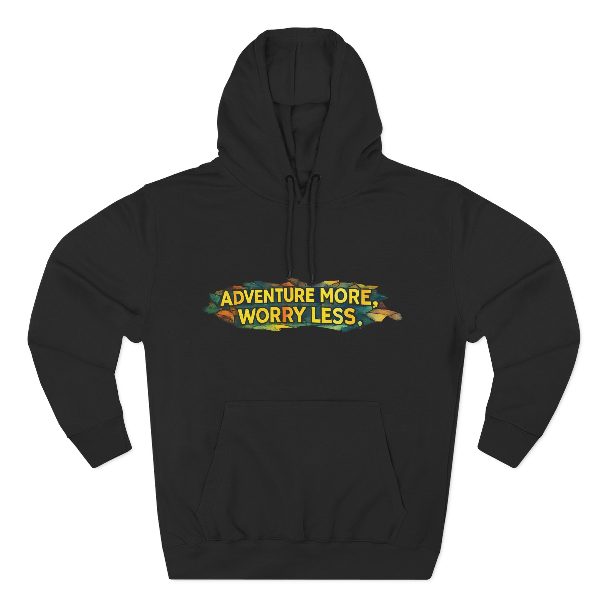 Three-Panel Fleece Hoodie - "Adventure More Worry Less" Design Cubic-Line