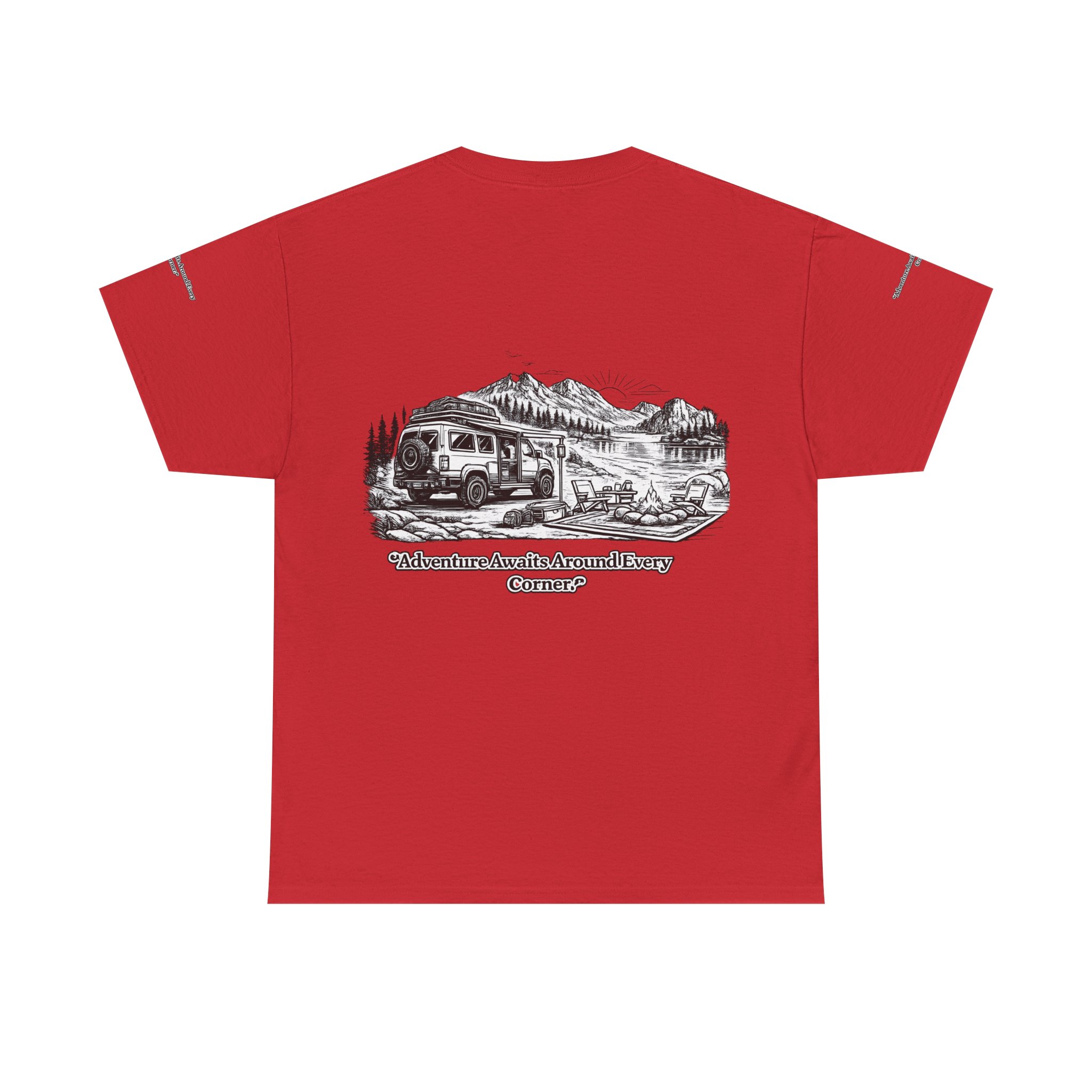 Unisex Heavy Cotton Tee — "Adventure Awaits Around Every Corner" Design Minimal-Line