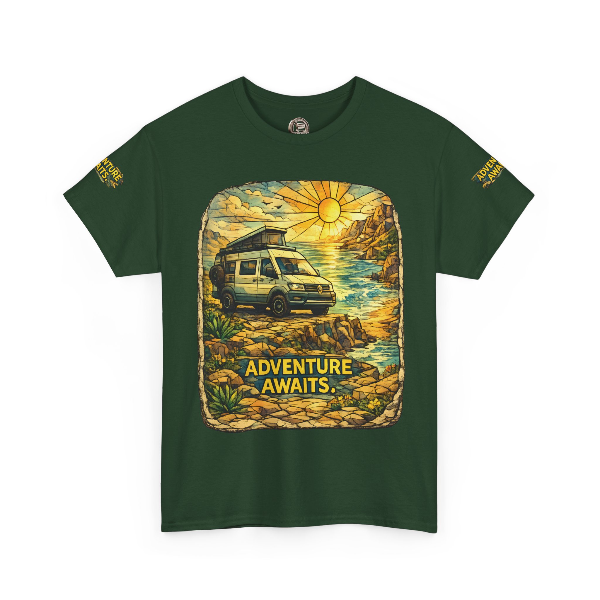 Unisex Heavy Cotton Tee — "Adventure Awaits" Design Cubic-Line