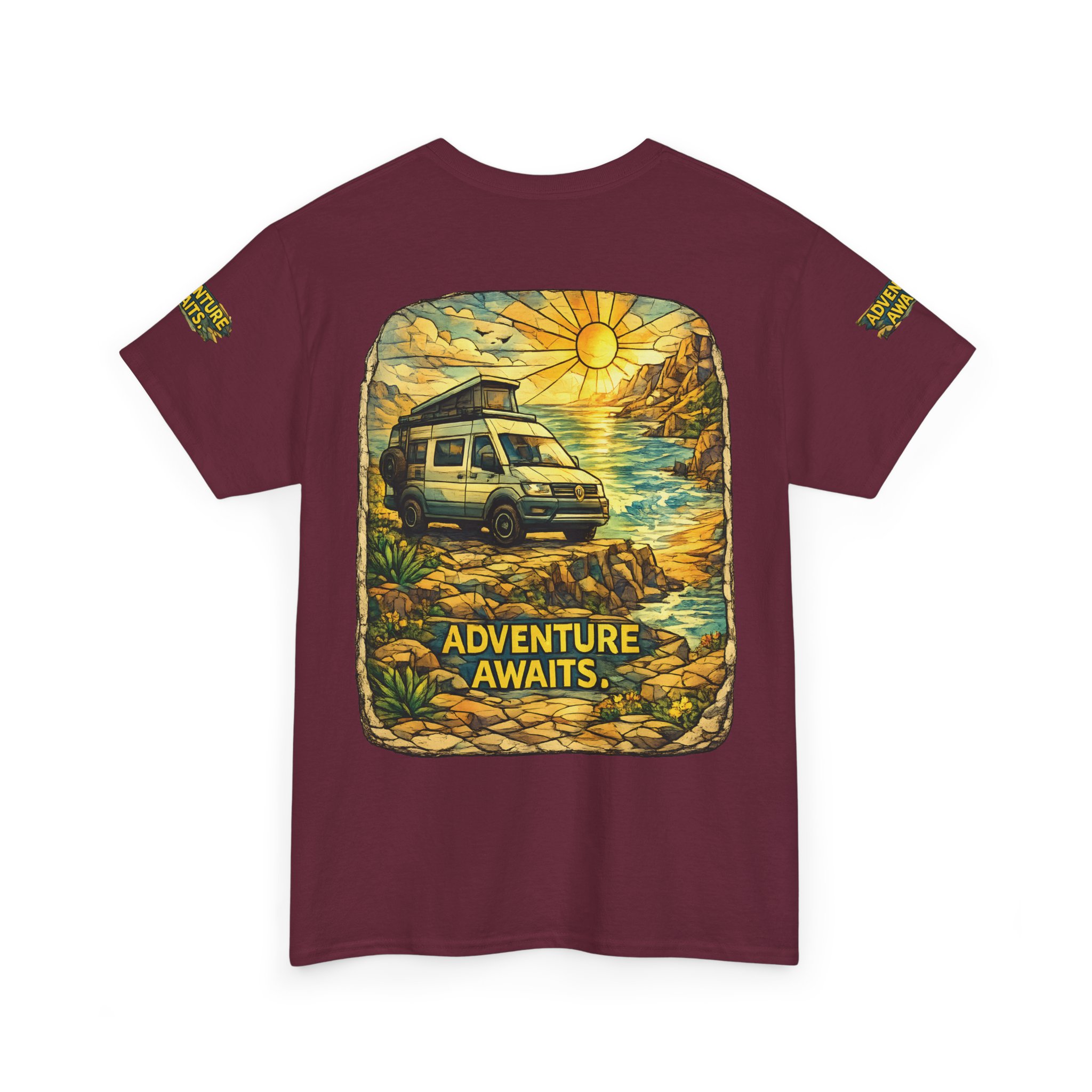 Unisex Heavy Cotton Tee — "Adventure Awaits" Design Cubic-Line