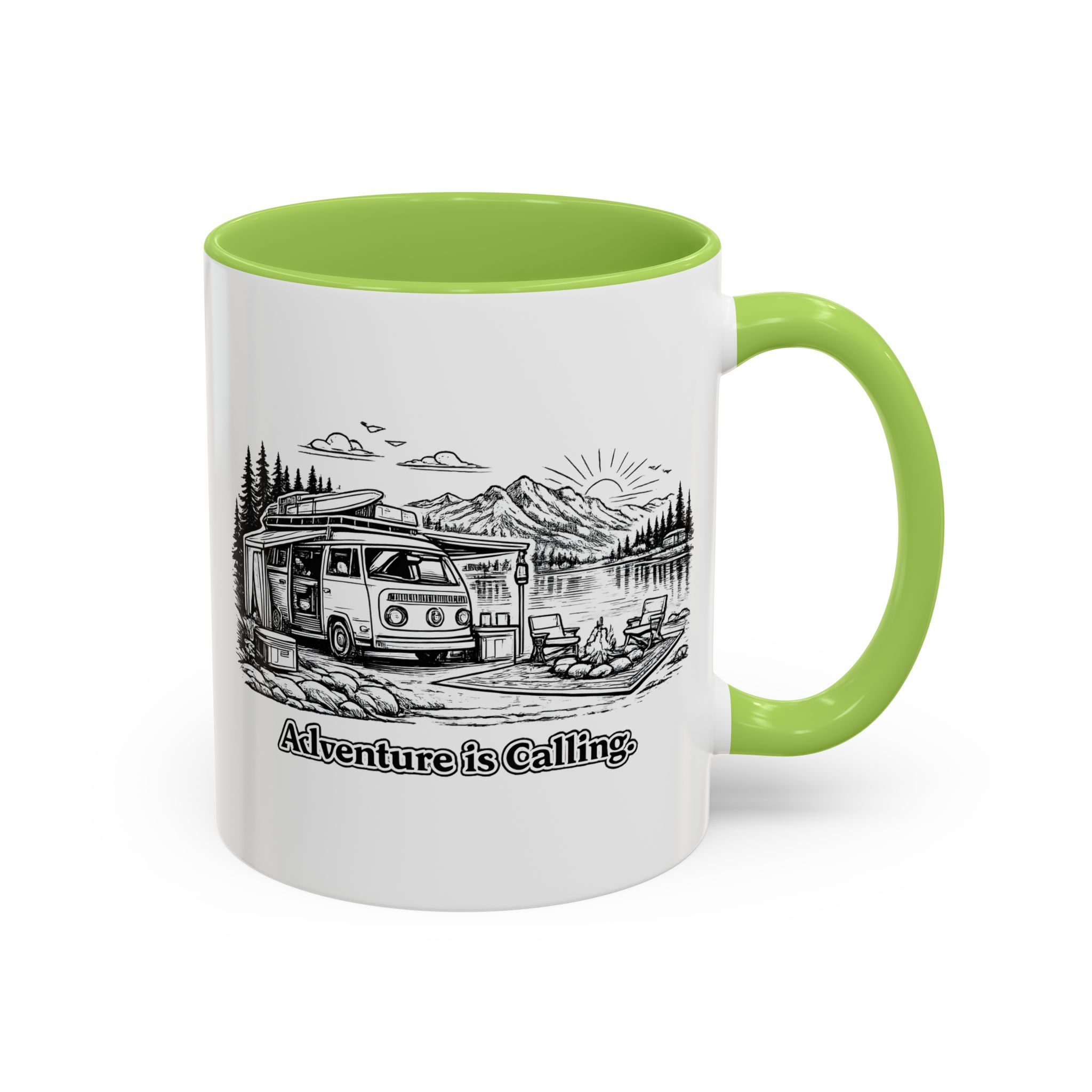 Accent Coffee Mug (11, 15oz) — "Adventure Is Calling" Design Minimal-Line