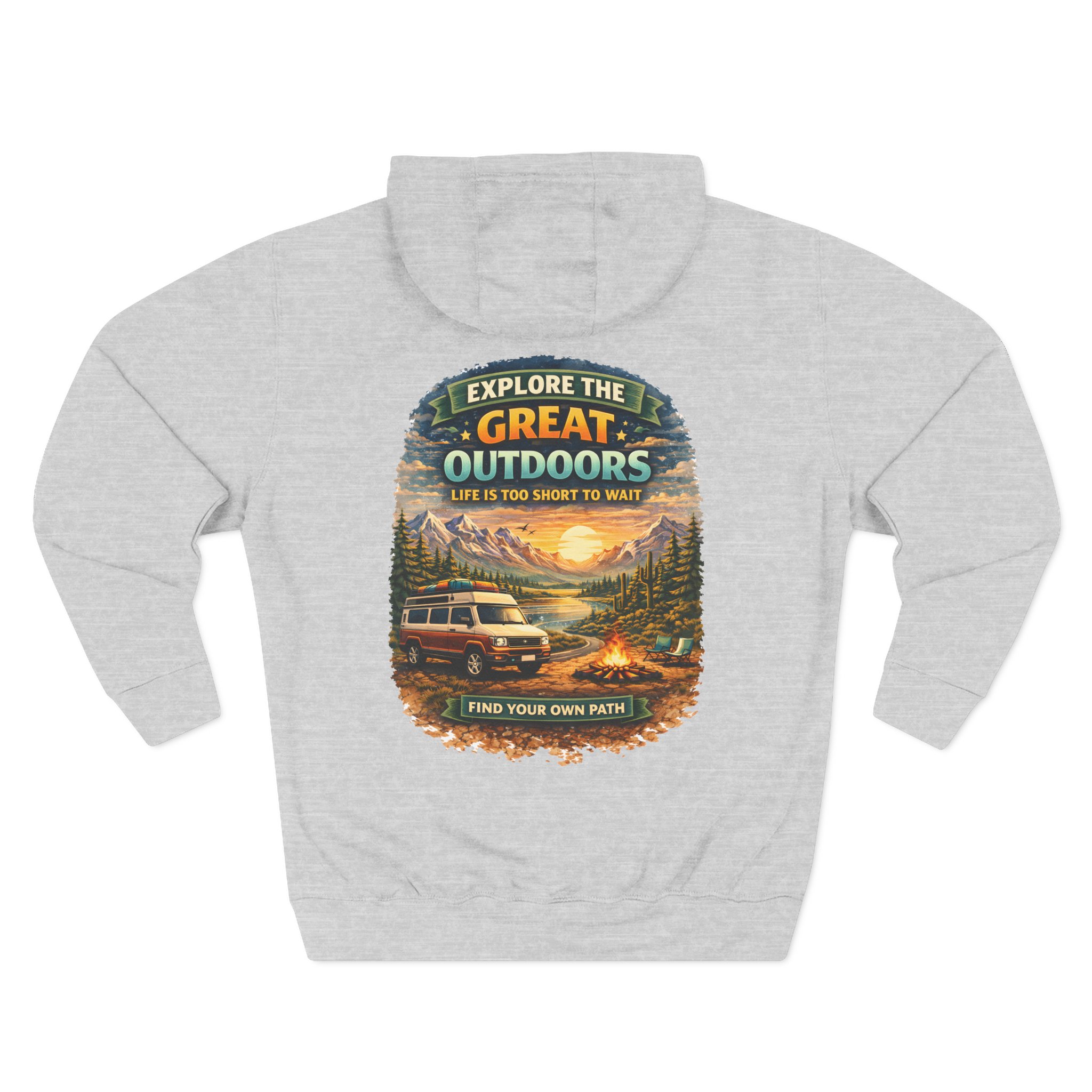 Three-Panel Fleece Hoodie - "Explore The Great Outdoors" Design Scenic-Line