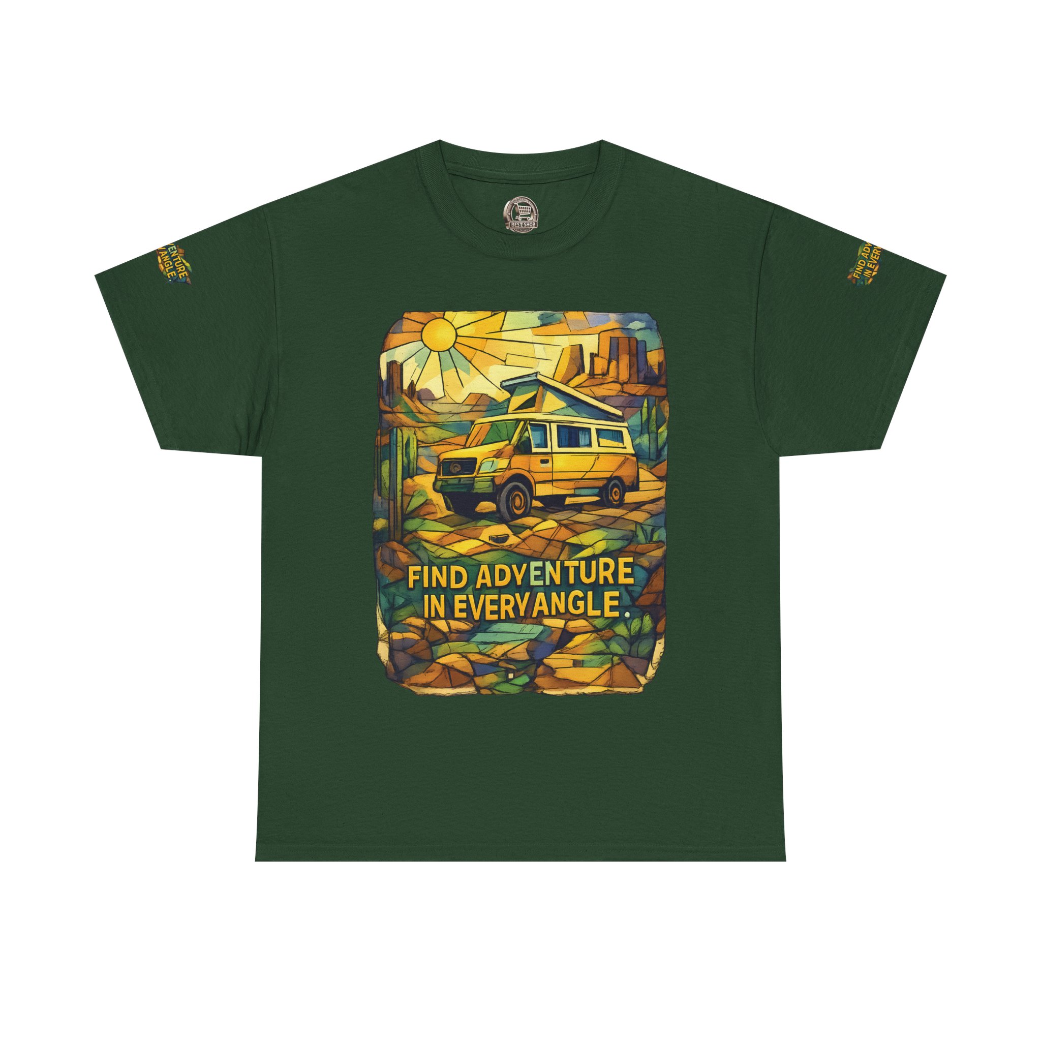 Unisex Heavy Cotton Tee — "Find Adventure In Every Corner" Design Cubic-Line