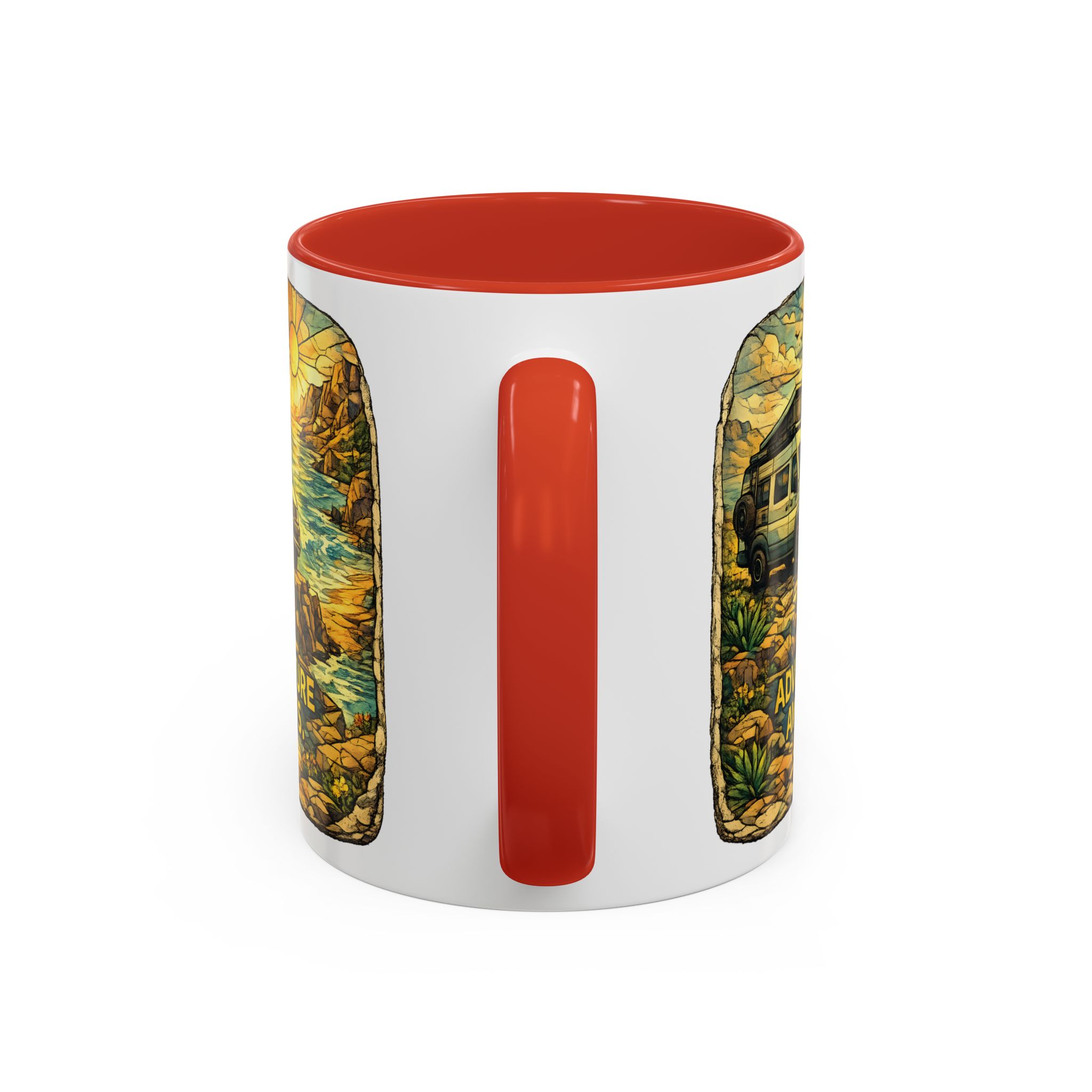 Accent Coffee Mug (11, 15oz) — "Adventure Awaits" Design Cubic-Line